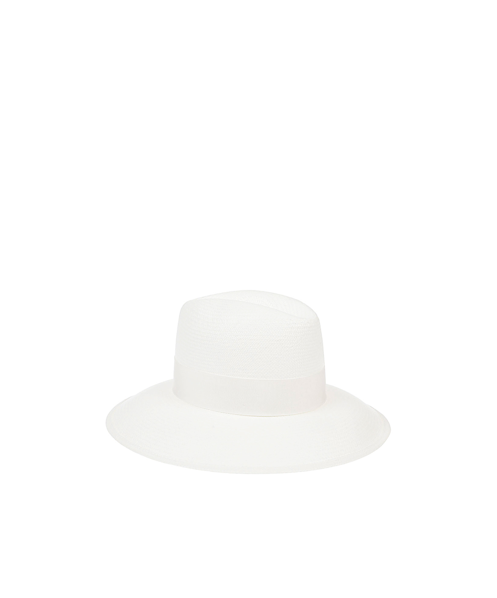 Borsalino Wide Brim Straw Hat With Ribbon Detail In White