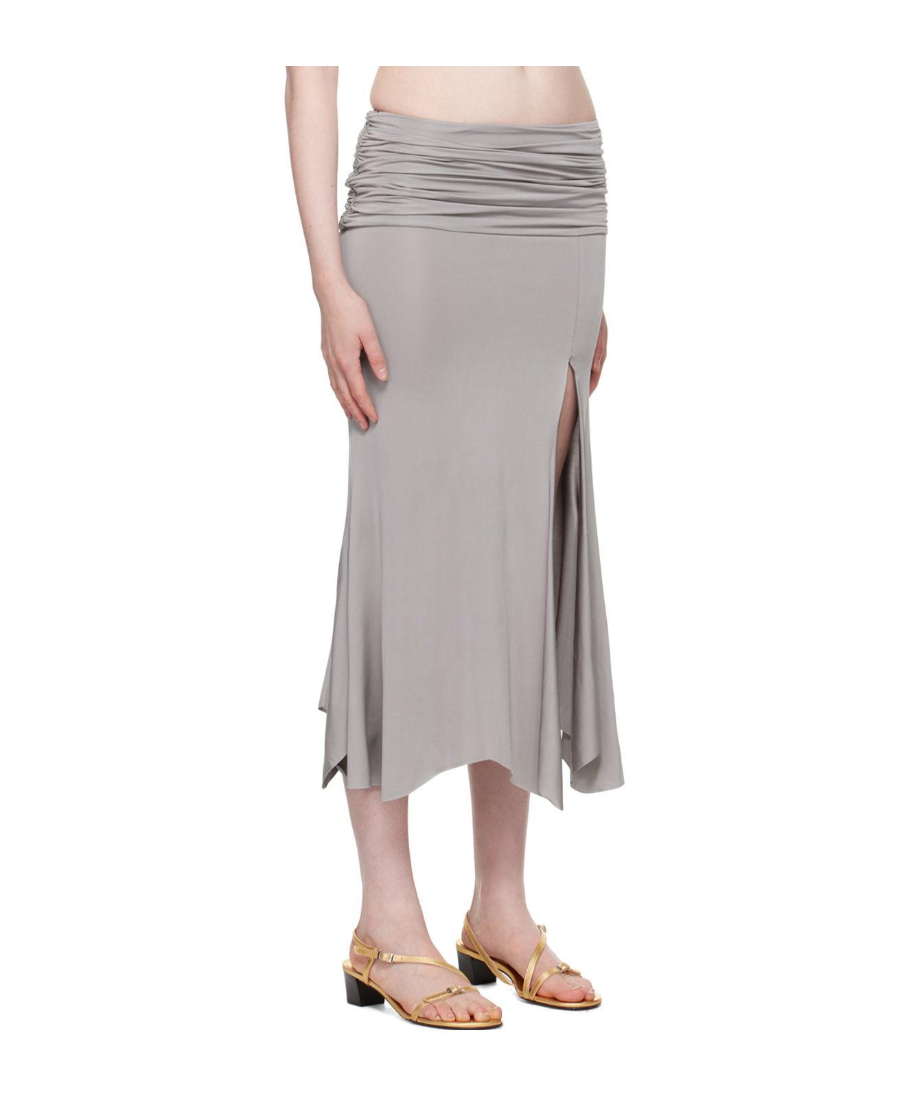 Gimaguas Ruched Asymmetric Midi Skirt In Grey