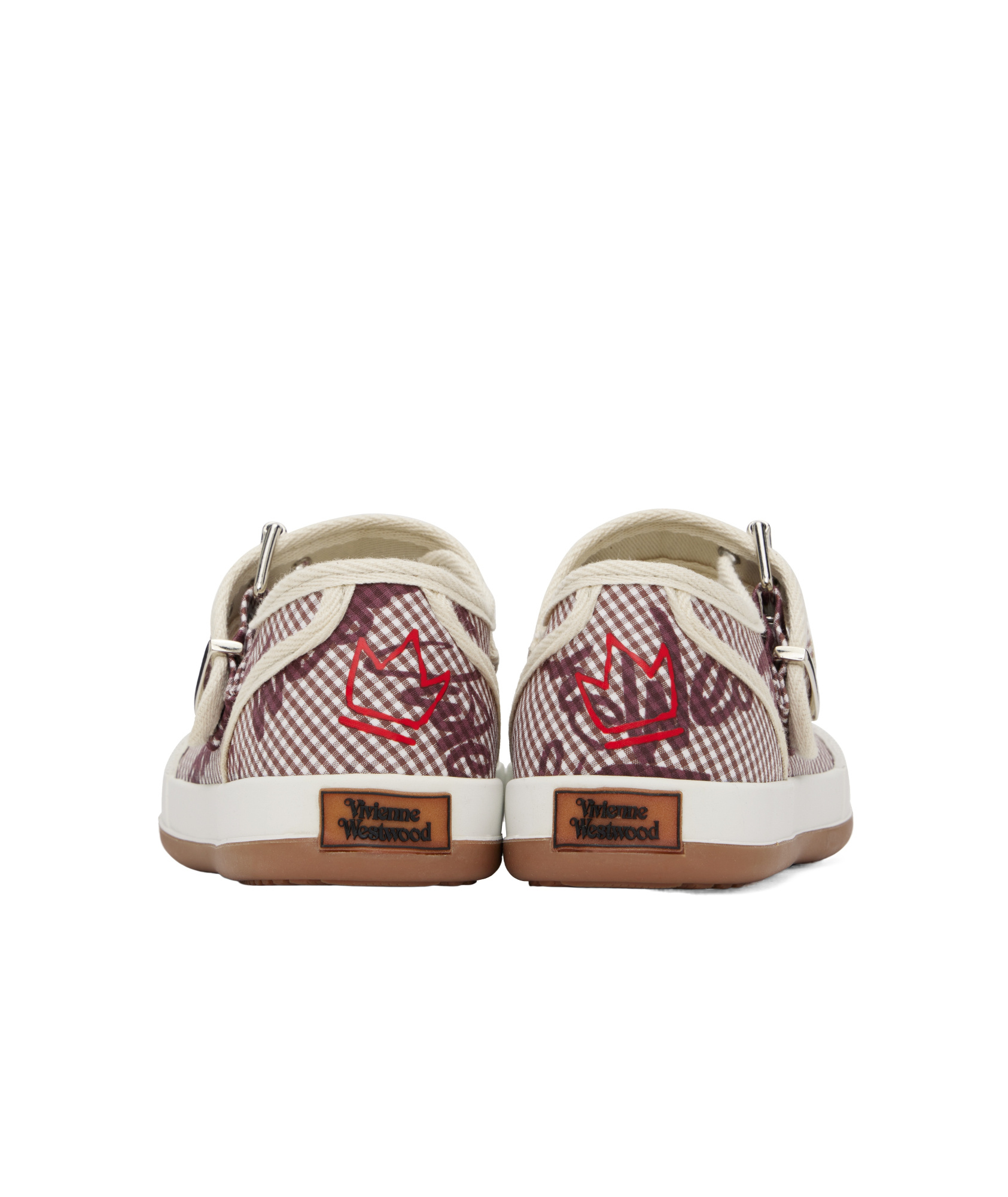 Vivienne Westwood Red & White Animal Gym Bar Ballerina Flats In Gingham/vw Brown