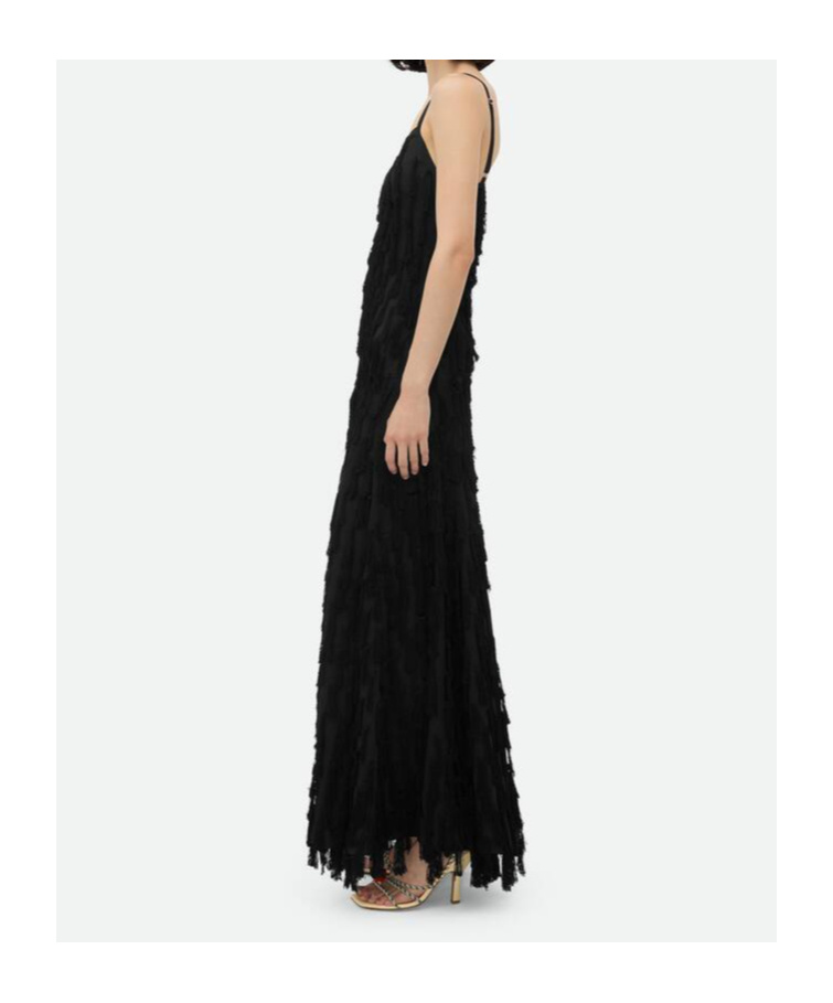 Shop Bottega Veneta Fringed Fil Coupe Crepe Dress In Black