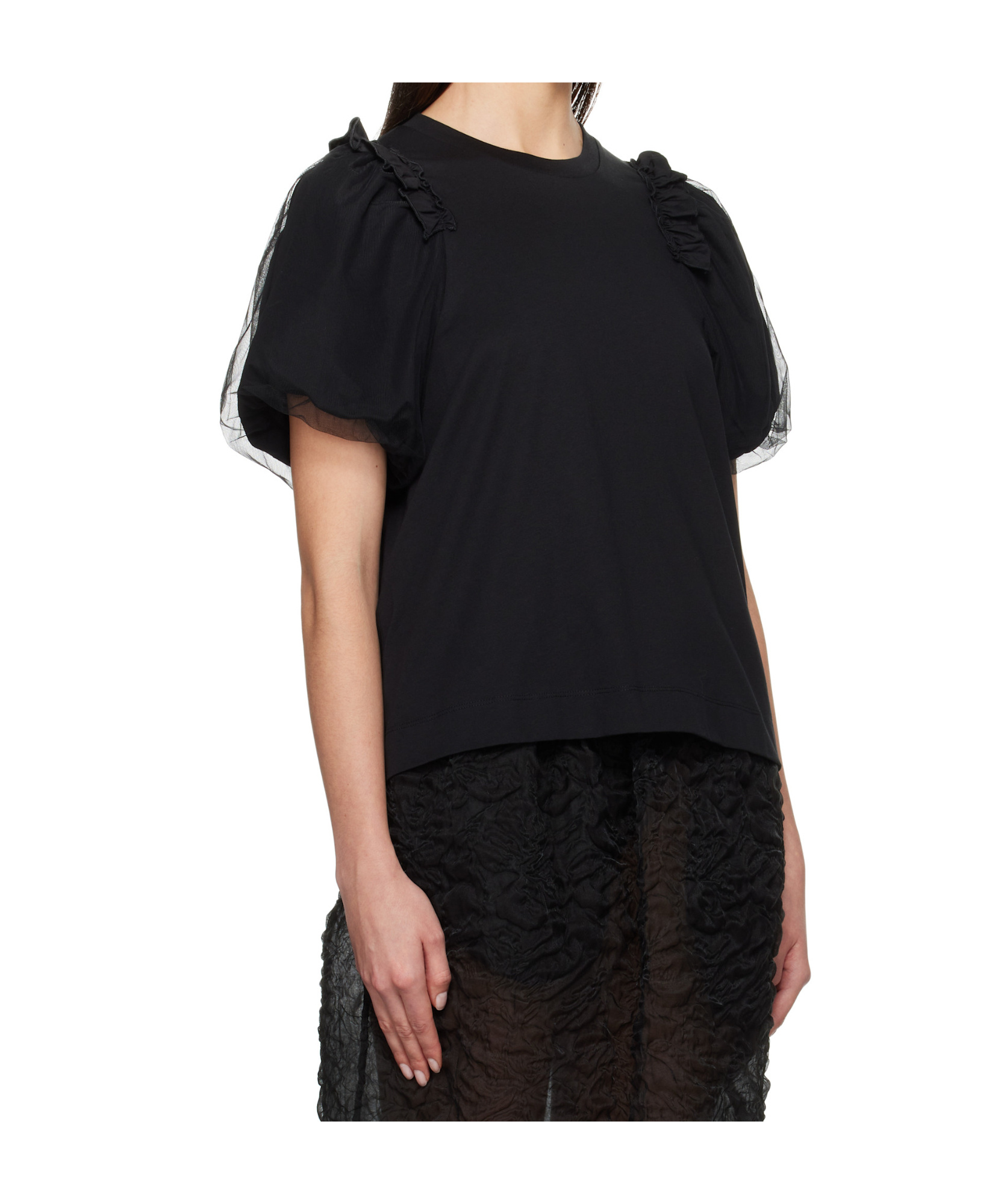 Simone Rocha Black Tulle Overlay Puff Sleeve Frill T-shirt In Black