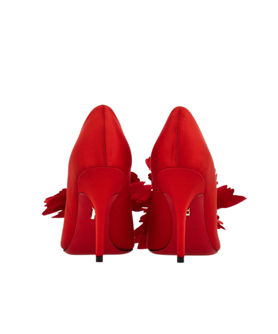 Ferragamo Flower Embellished High Heel Pump In Red