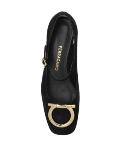 Ferragamo Suede Gancini Heeled Ballerina With Gold Hardware