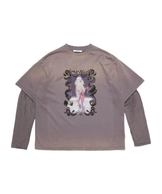 Acne Studios Purple Layered Print T-shirt In Gray