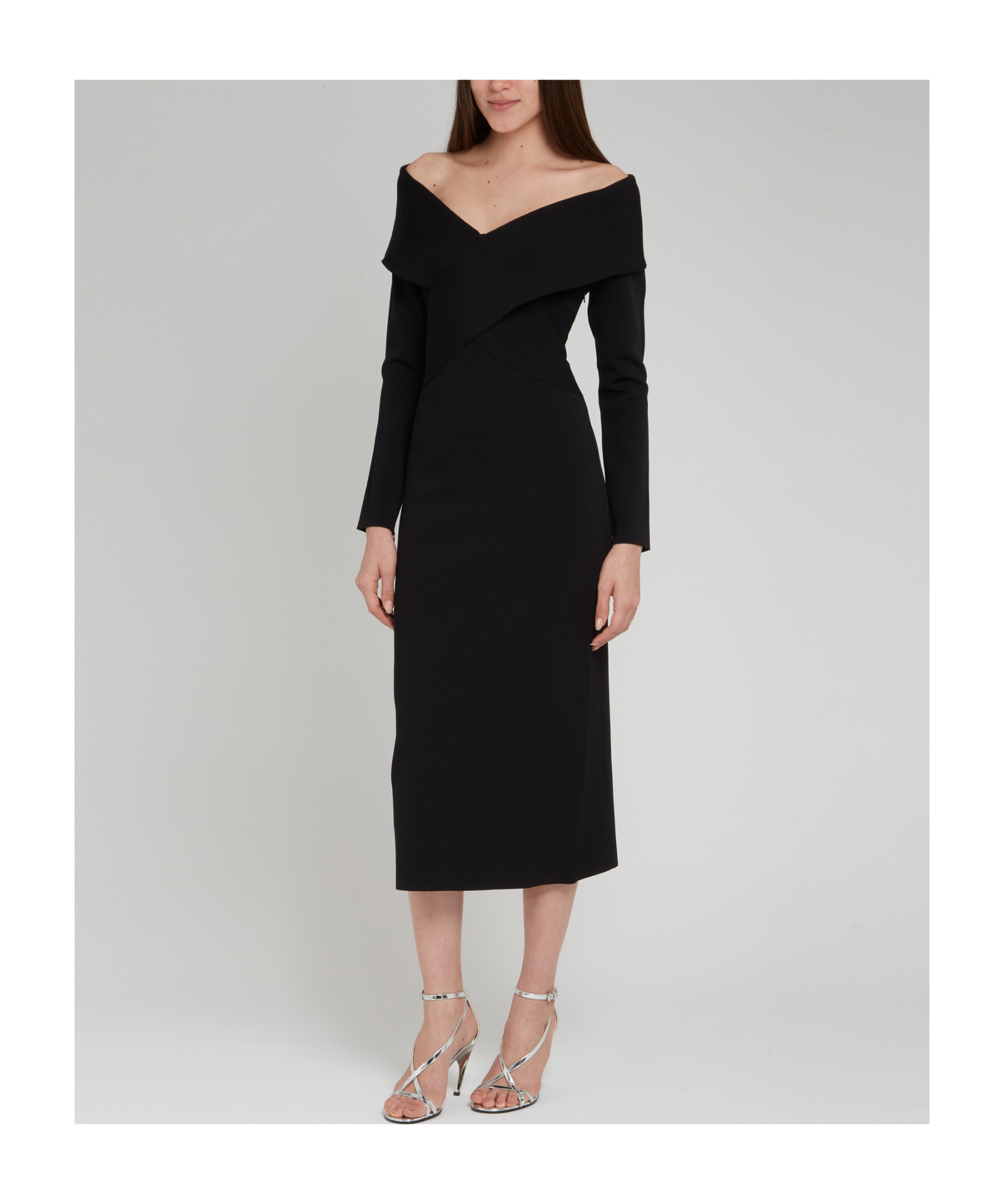 Roland Mouret Off-shoulder Cut-out Knit Midi Dress In Black