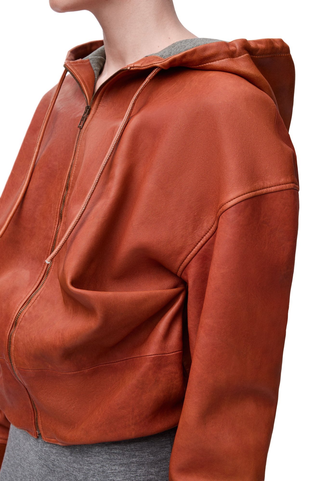 Loewe Leather Draped Hoodie In Orange