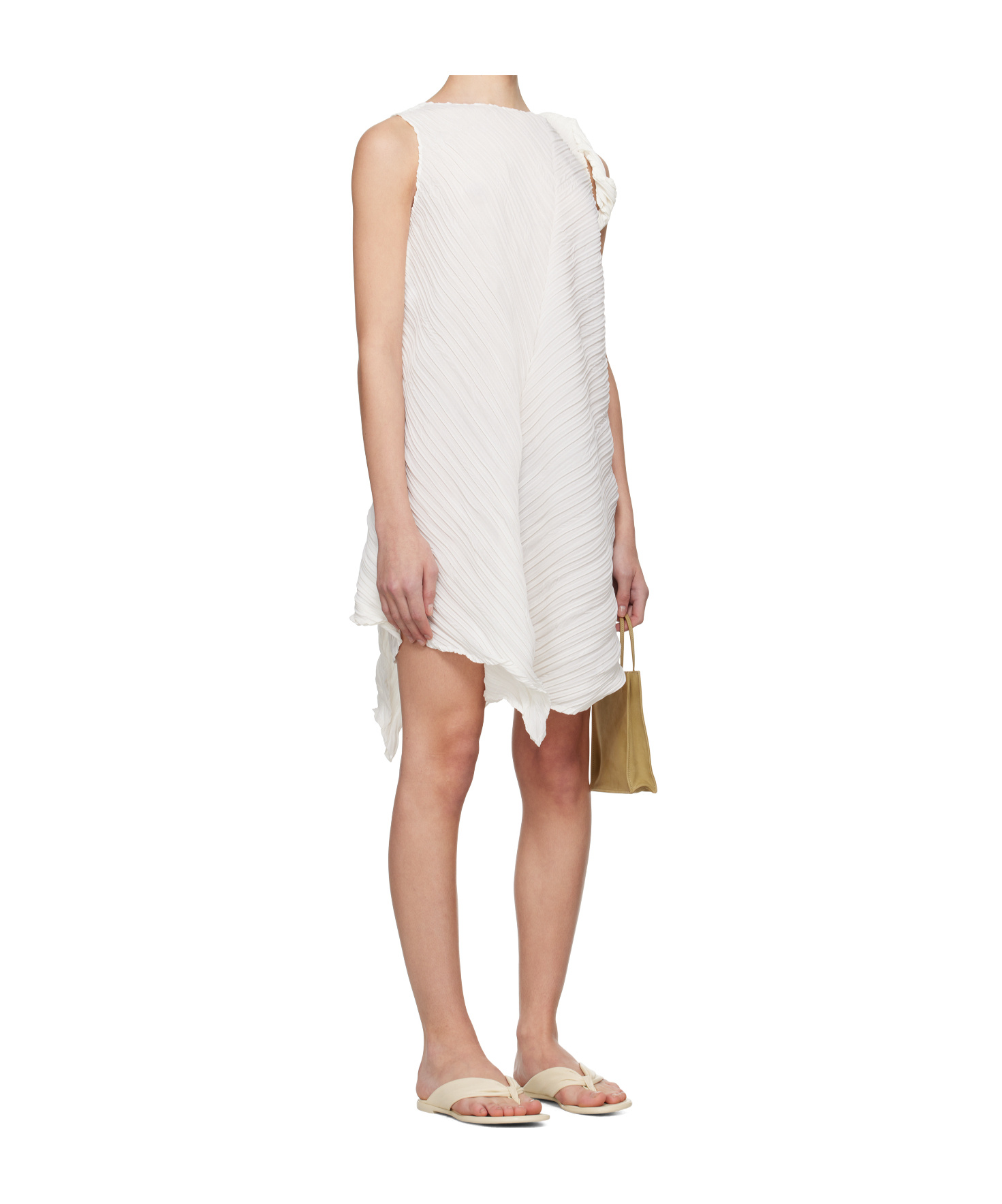 Issey Miyake Ruffled Twist Mini Dress In Neutral