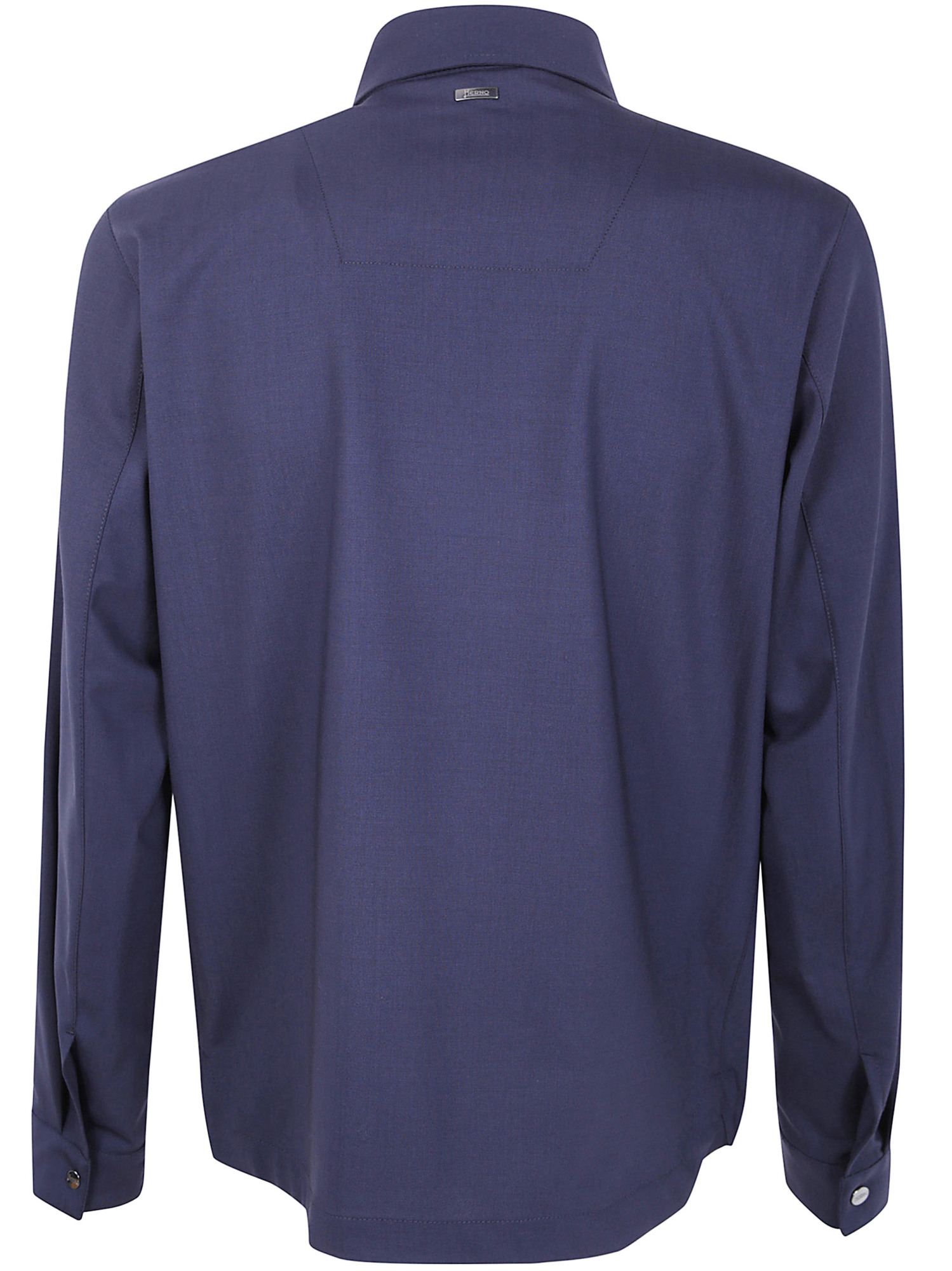 Herno Long Sleeve Collared Shirt Jacket With Pocket In Blue