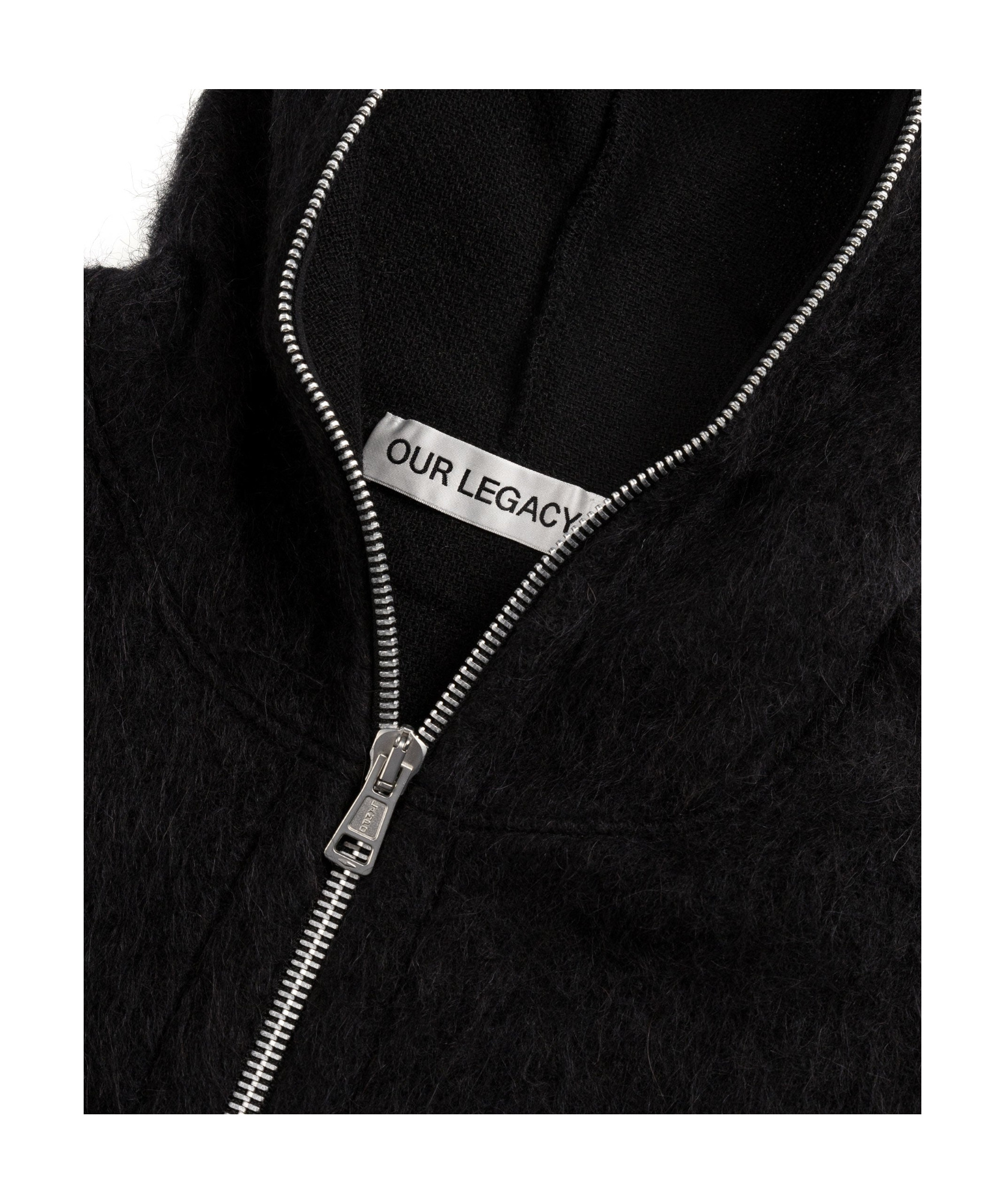 Our Legacy Textured Full Zip Hood Sweatshirt With Cozy Hood In Black