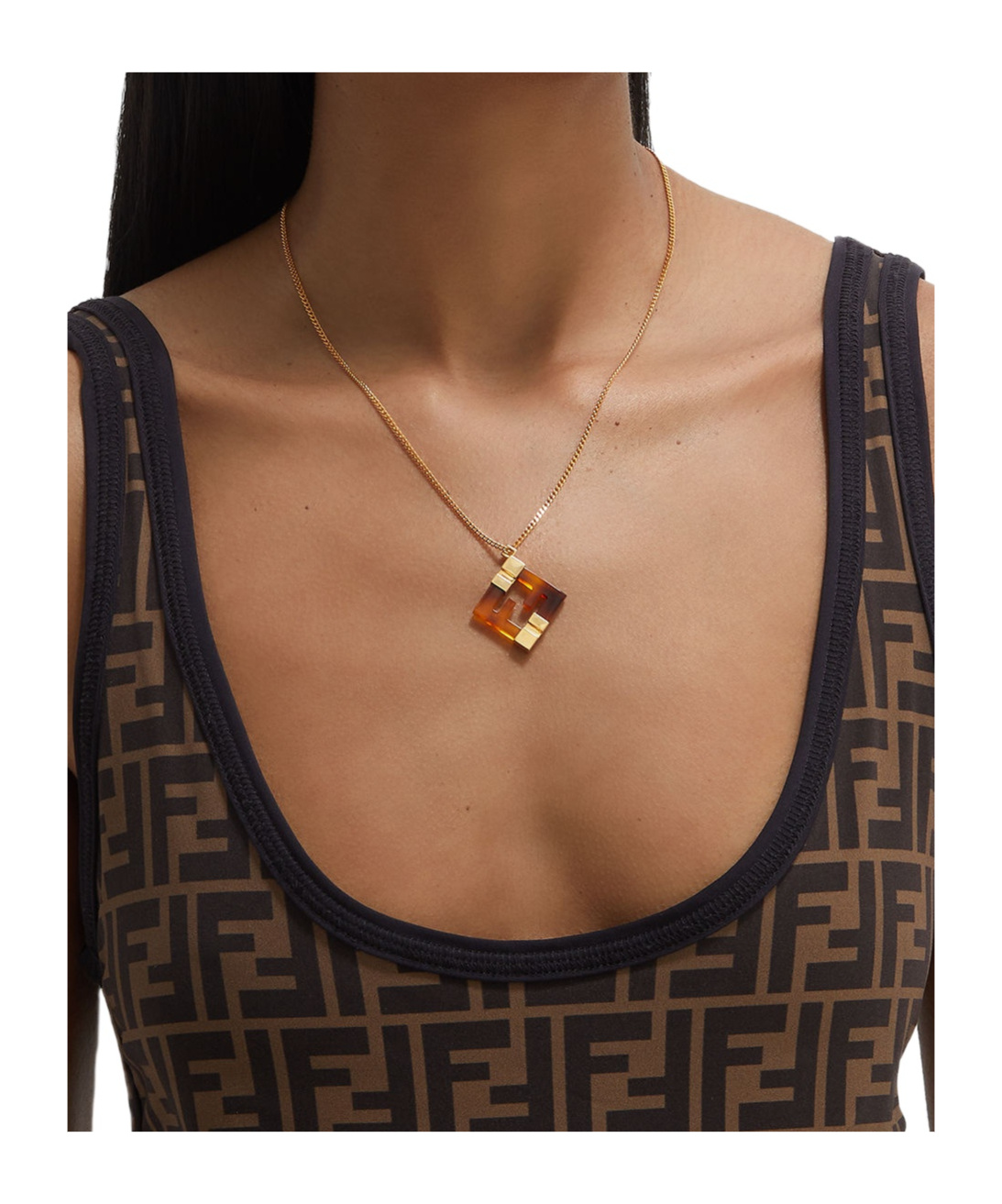 Fendi Metal And Plexiglass Necklace In Yellow
