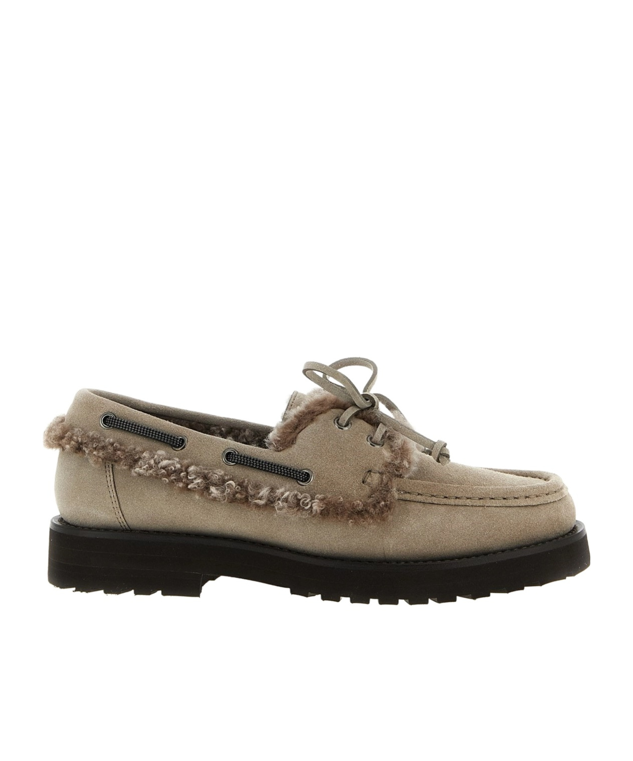 Brunello Cucinelli Precious Insert Boat Shoe In Silver