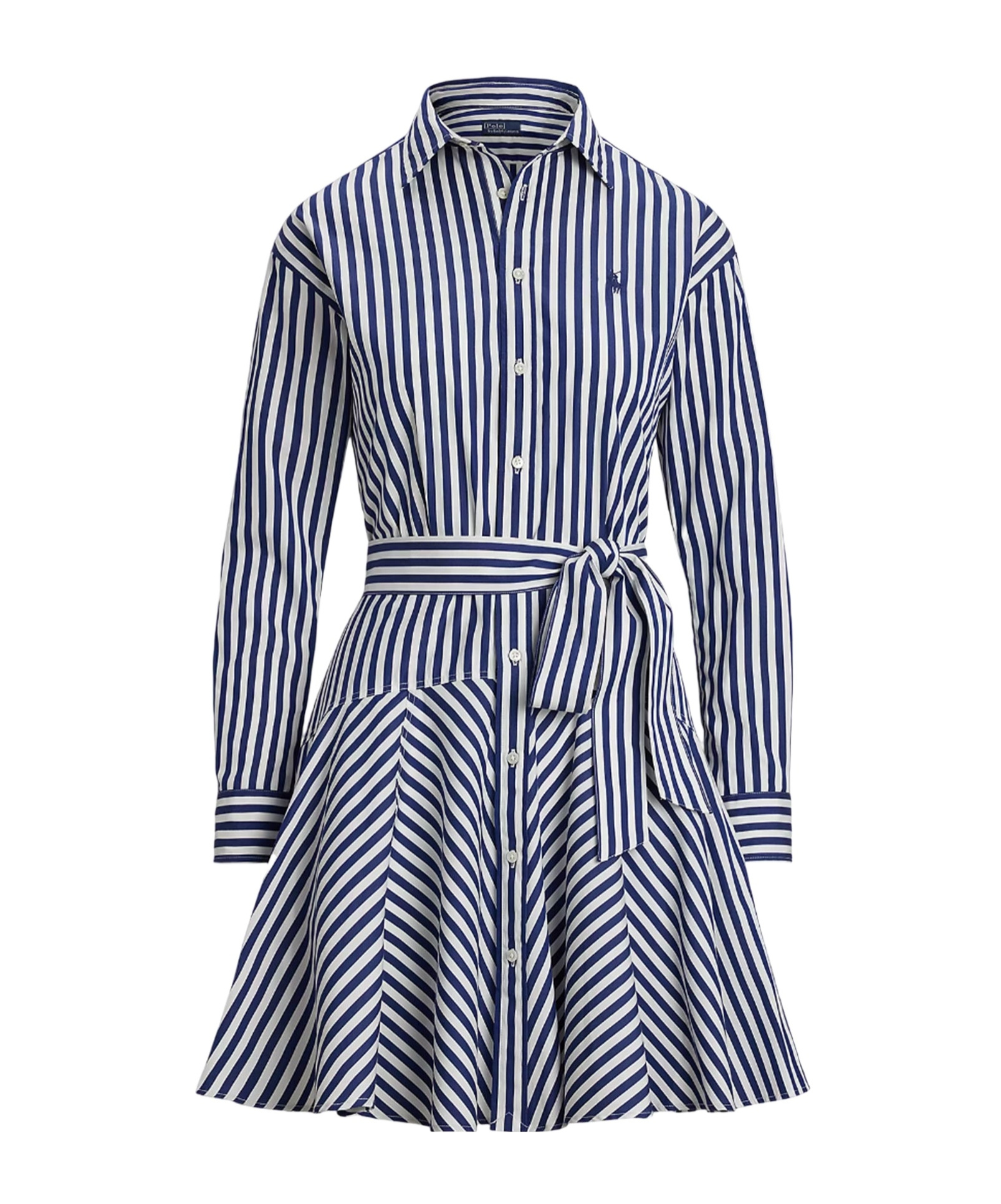 Polo Ralph Lauren Embroidered Poplin Shirt Dress With Belted Waist In Blue
