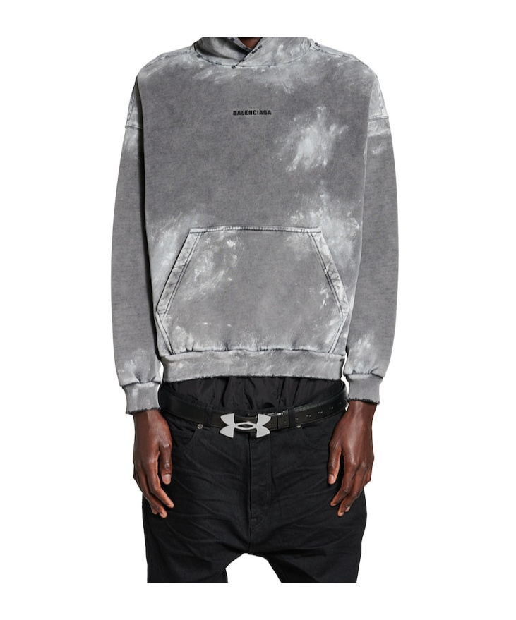 Balenciaga Logo Embroidered Hooded Sweatshirt In Gray