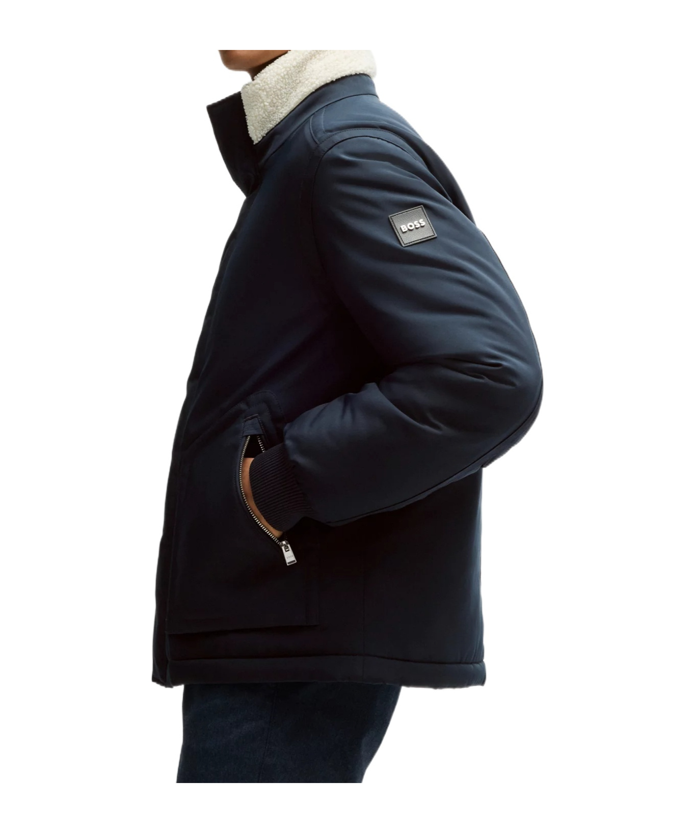 Hugo Boss Water-repellent Jacket With Faux-fur Collar In Black