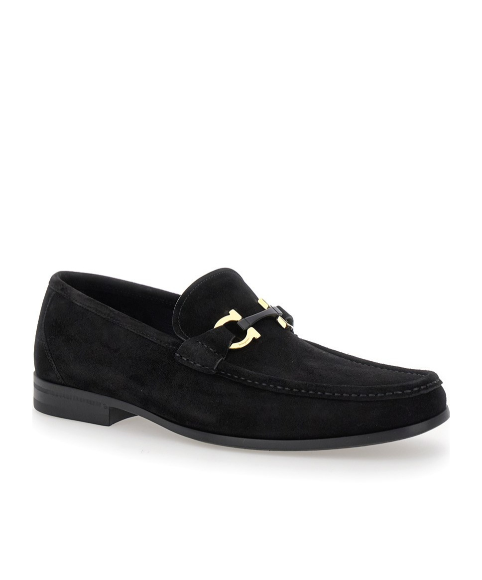 Ferragamo Black Gancini Ornament Loafers In Black