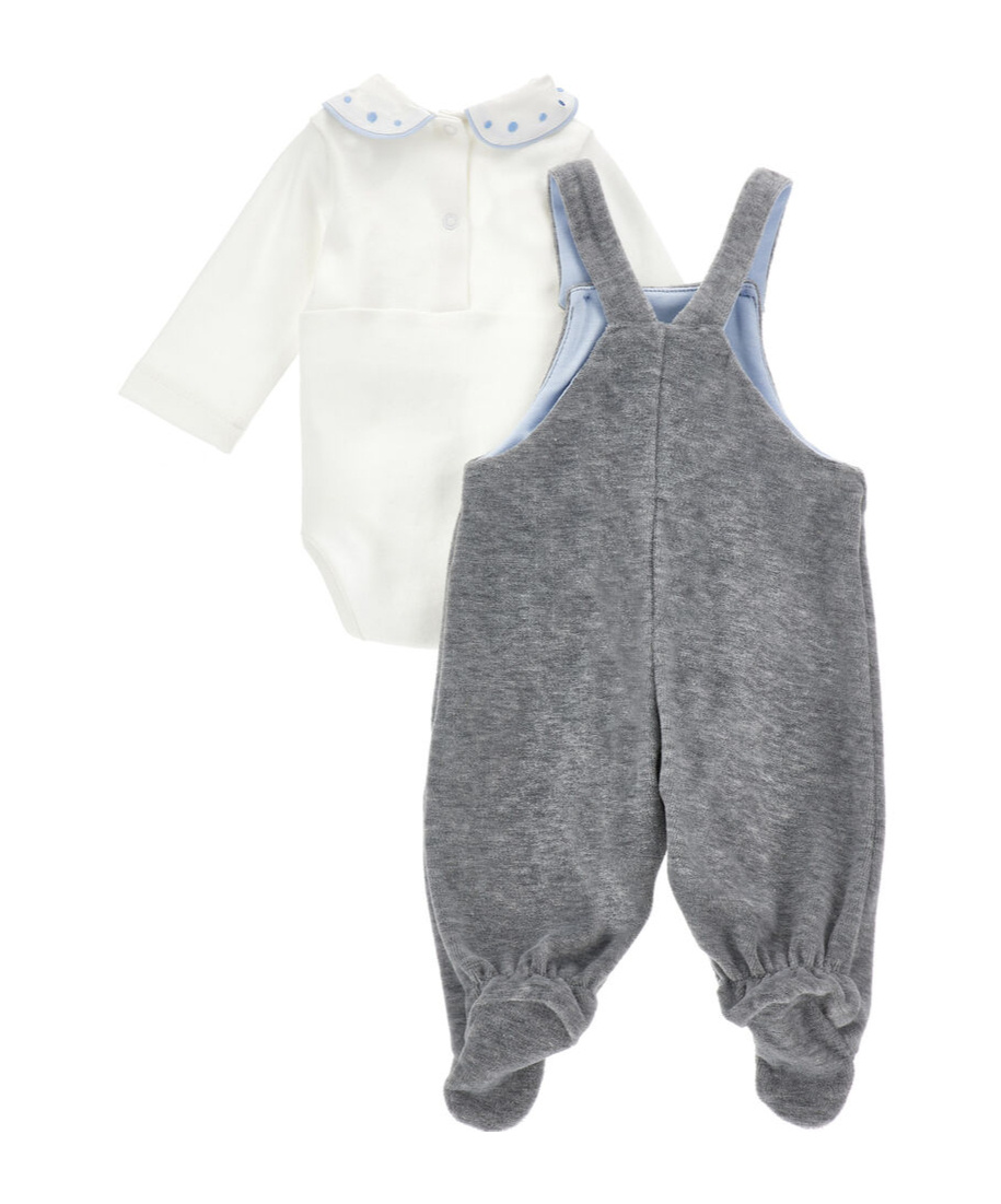 Monnalisa Cotton Chenille Dungarees Set In Gray