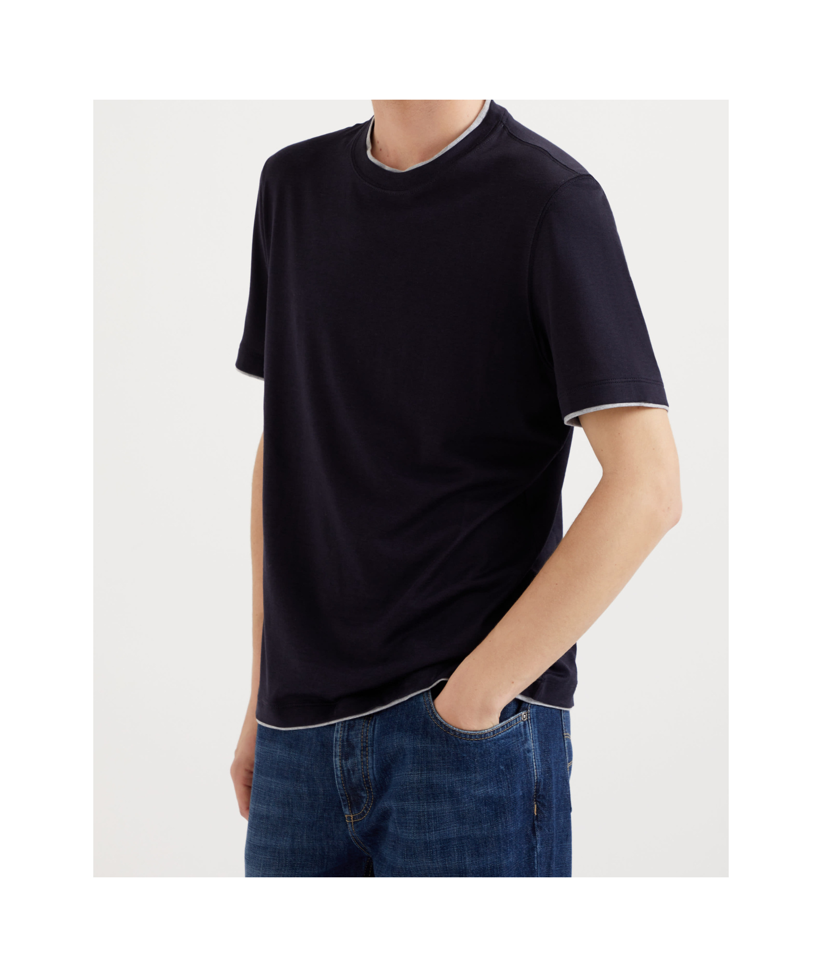 Brunello Cucinelli Contrasting-trim Jersey T-shirt In Black