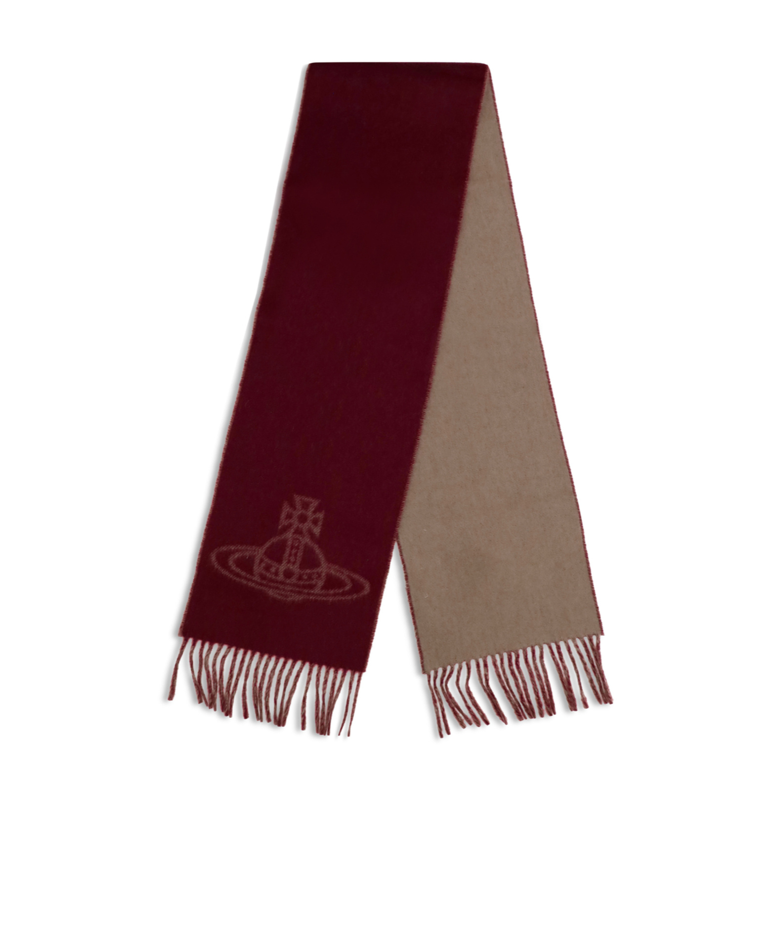 Vivienne Westwood Unisex Double Logo Red Wool Scarf In Brown