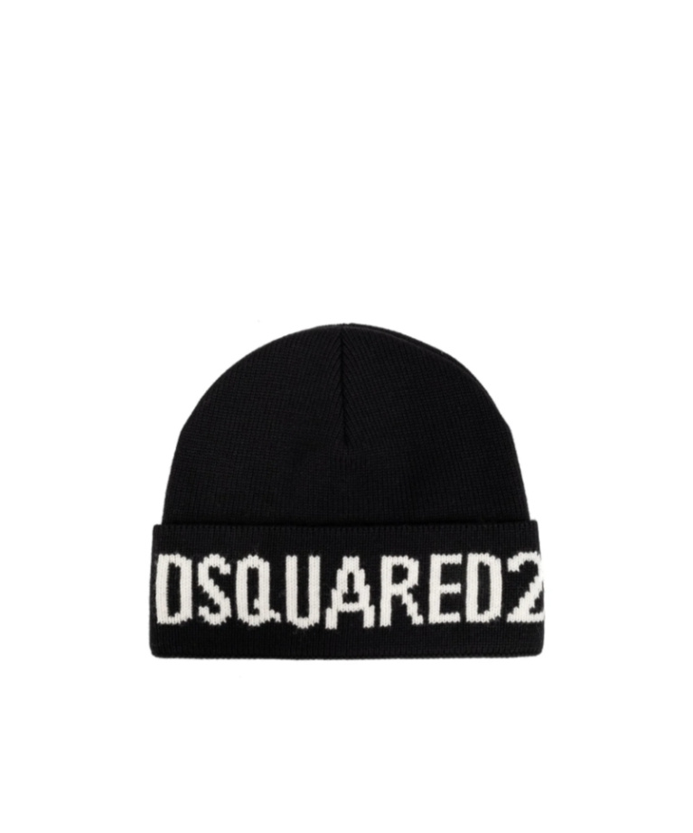 Dsquared2 Dsquared 2 Logo-intarsia Beanie In Black