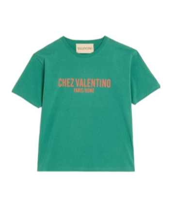 Valentino Cotton T-shirt With Chez Print In Green