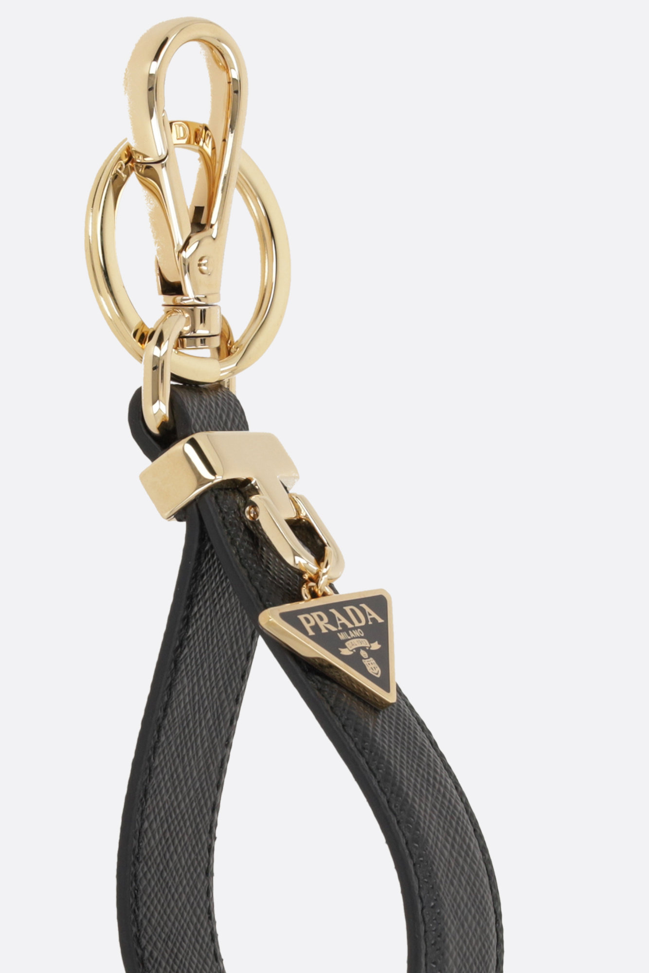 Prada Saffiano Leather Key Ring In Black