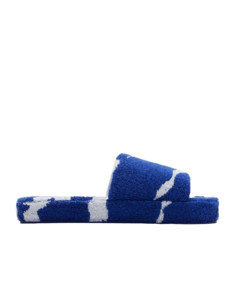Shop Burberry Snug Cotton-towelling Slippers In Blue