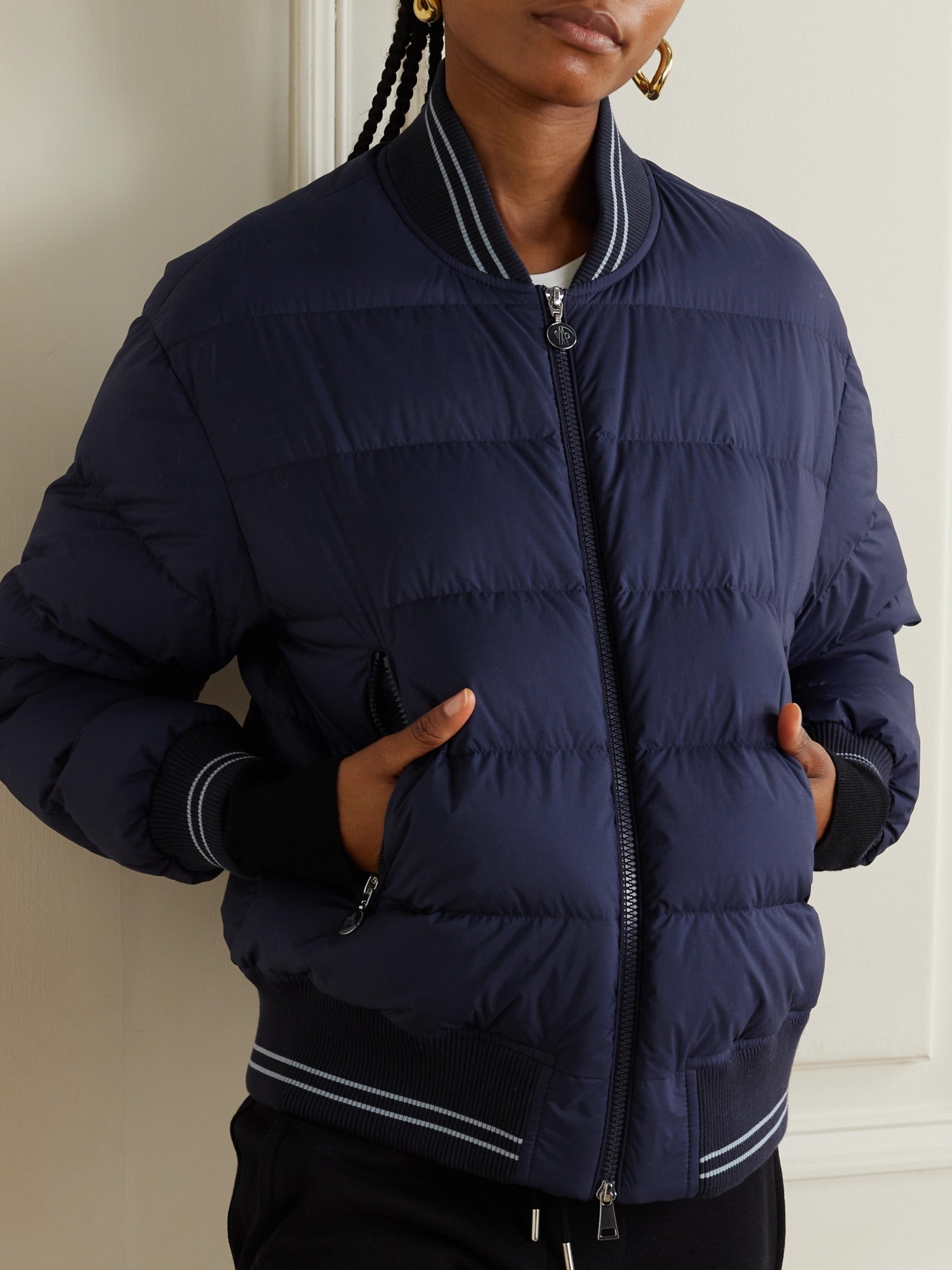 Moncler Long-sleeved Down Jacket In Blue