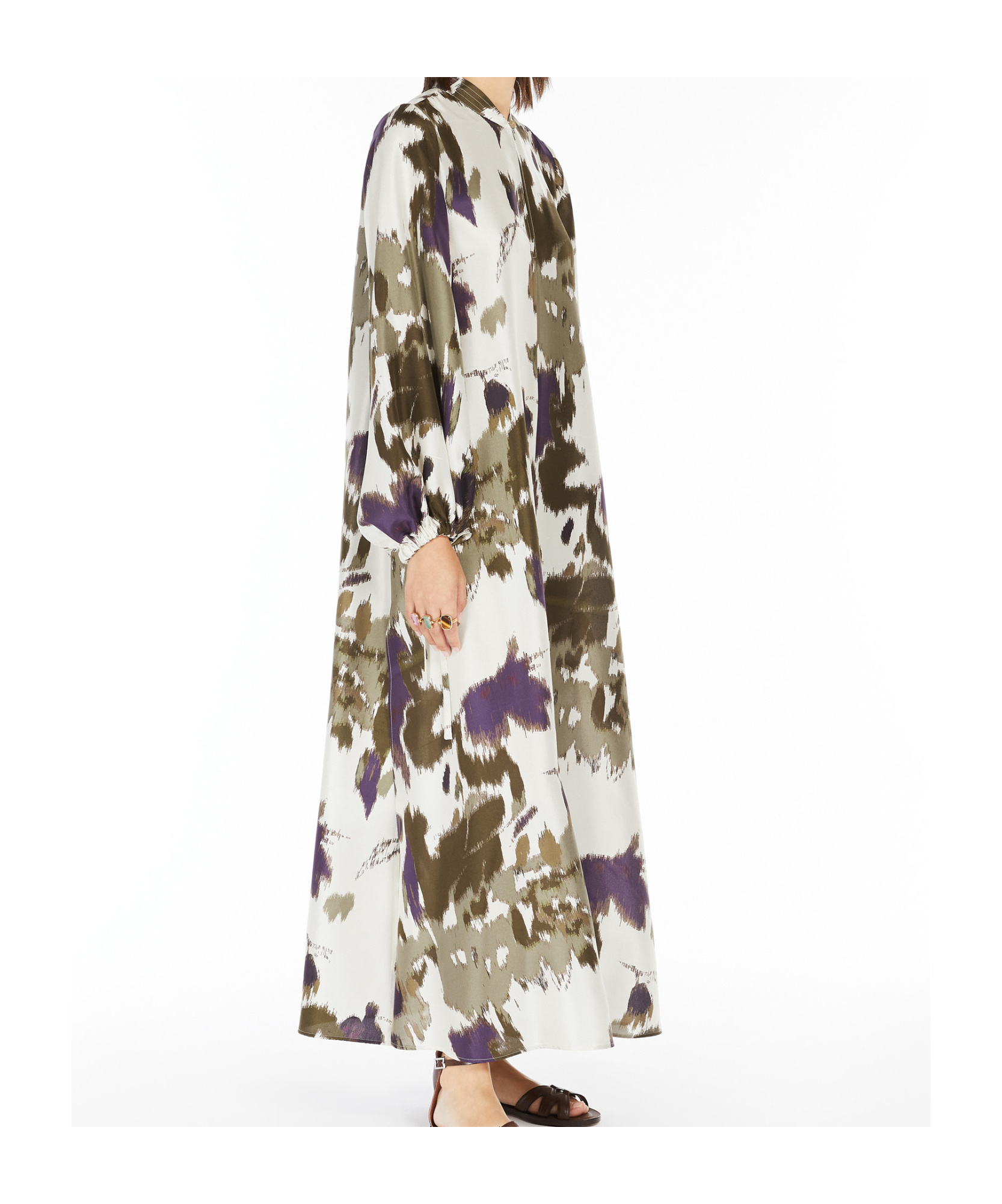 Max Mara Robe En Shantung De Soie Imprimée In White