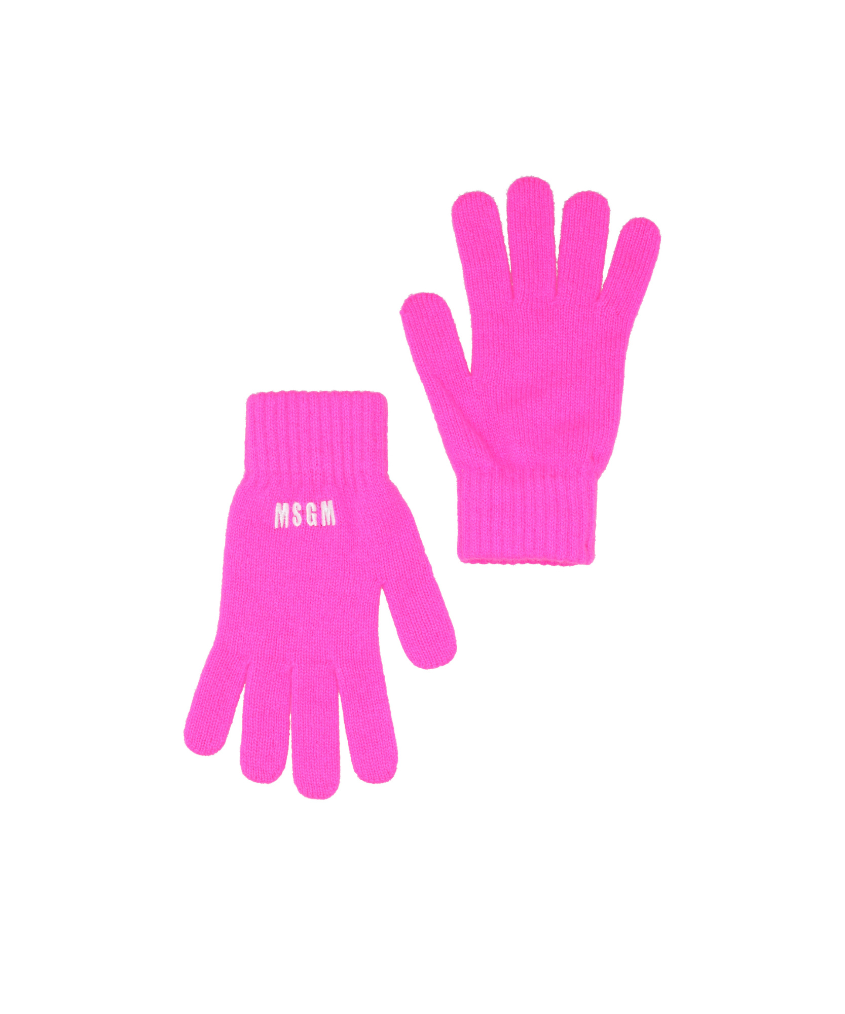 Msgm Embroidered-logo Knitted Gloves In Pink