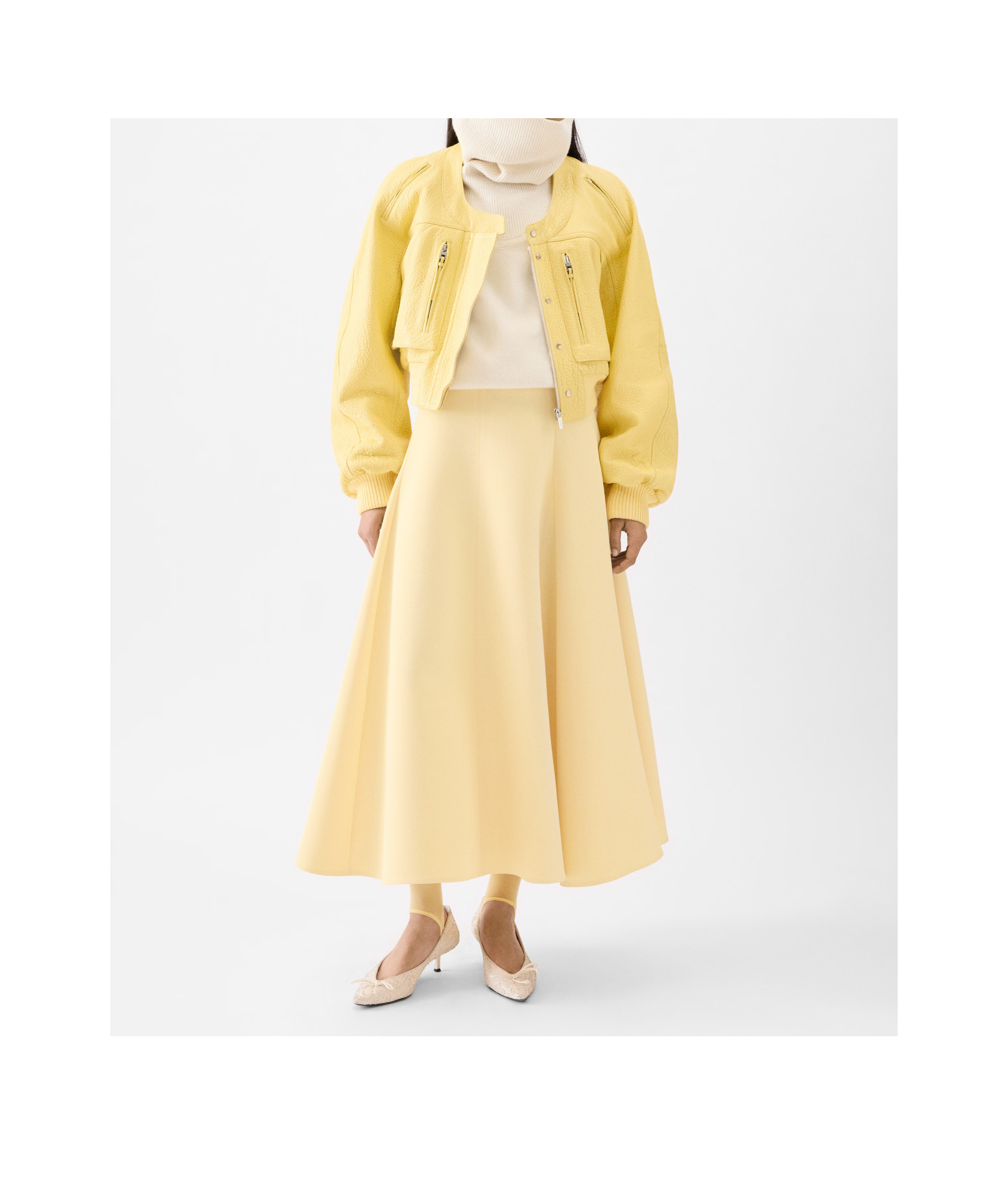 Jacquemus Triangle Paneled Crepe Midi Skirt In Yellow