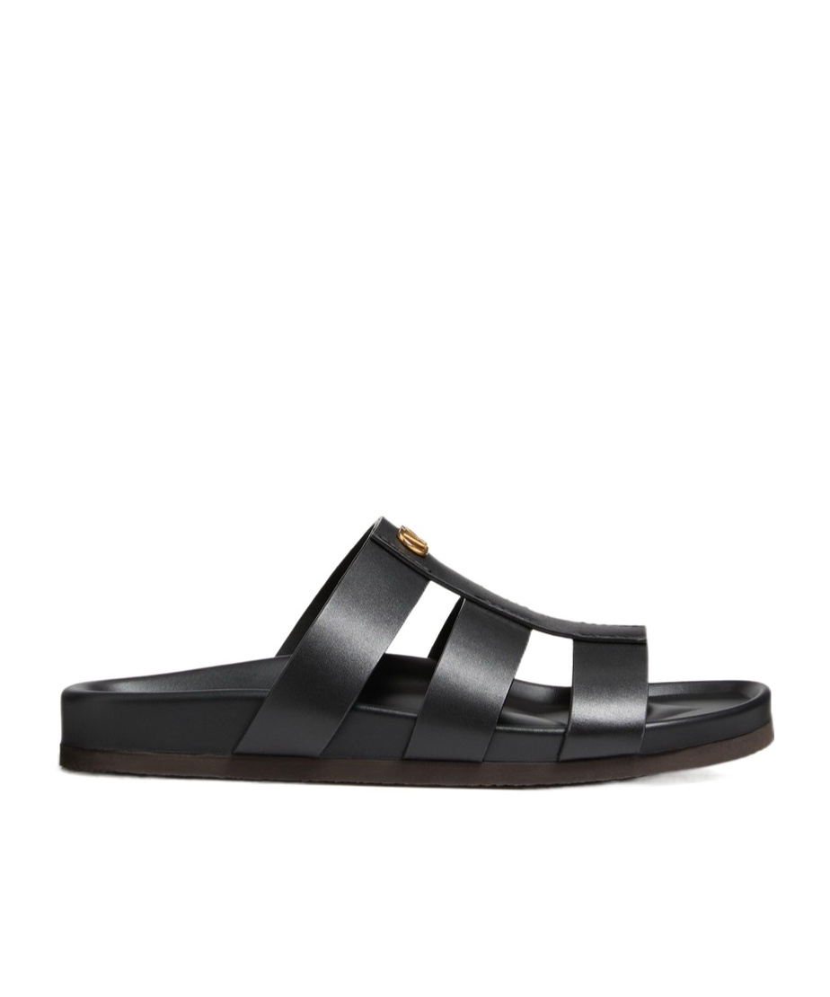 Valentino Garavani Studshield Logo-embellished Leather Sandals In Black