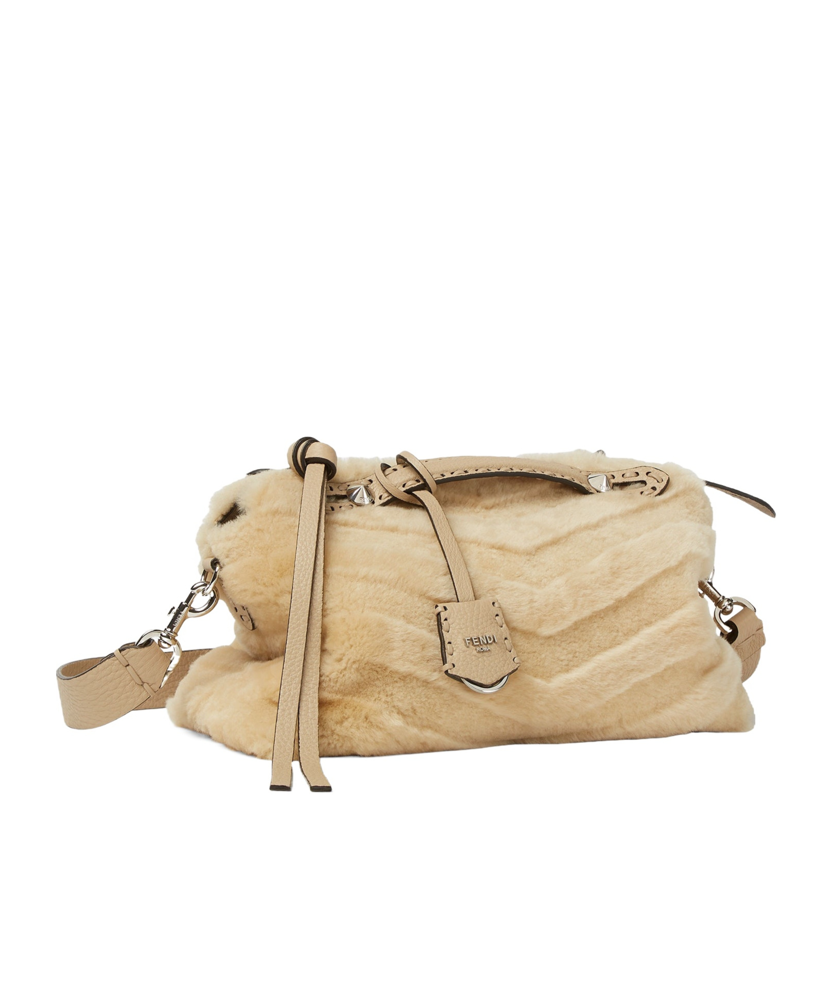 Fendi Beige Sculpted Shearling Bag With 192 Hand-sewn Topstitches In Brown