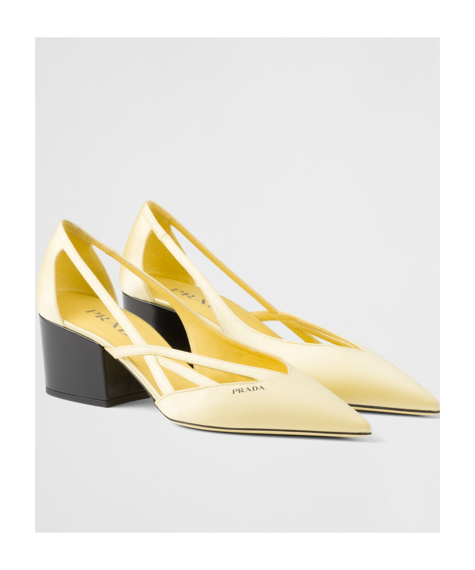Prada 55 Satin Cut-out Pumps In Yellow