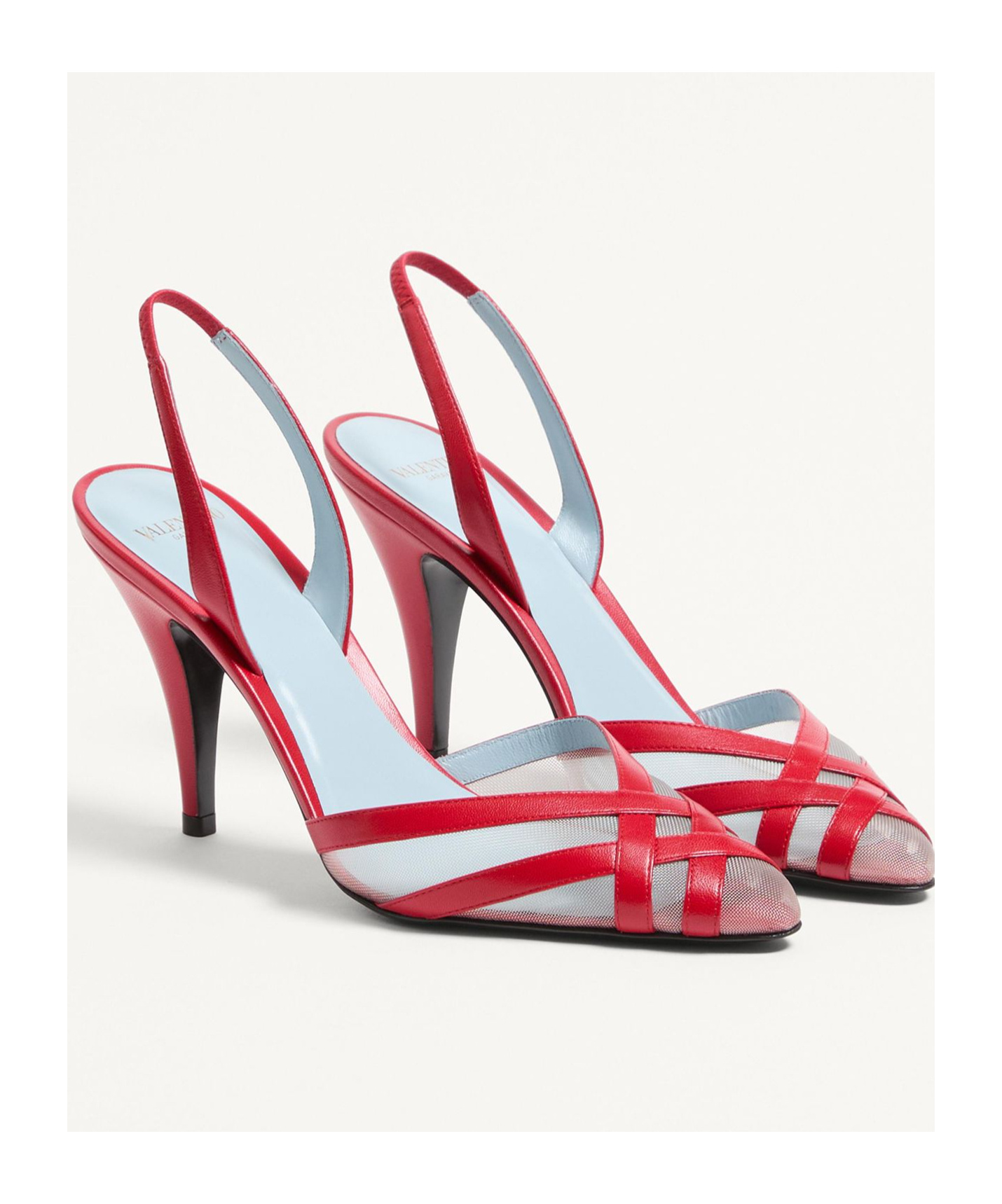 Shop Valentino Impudance Slingback Pumps In Kidskin And Mesh 90mm In Red