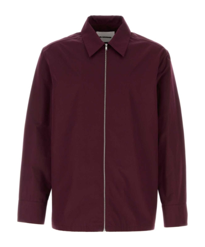 Jil Sander Bordeaux Shirt With Classic Collar And Front Zip Closure In Brown