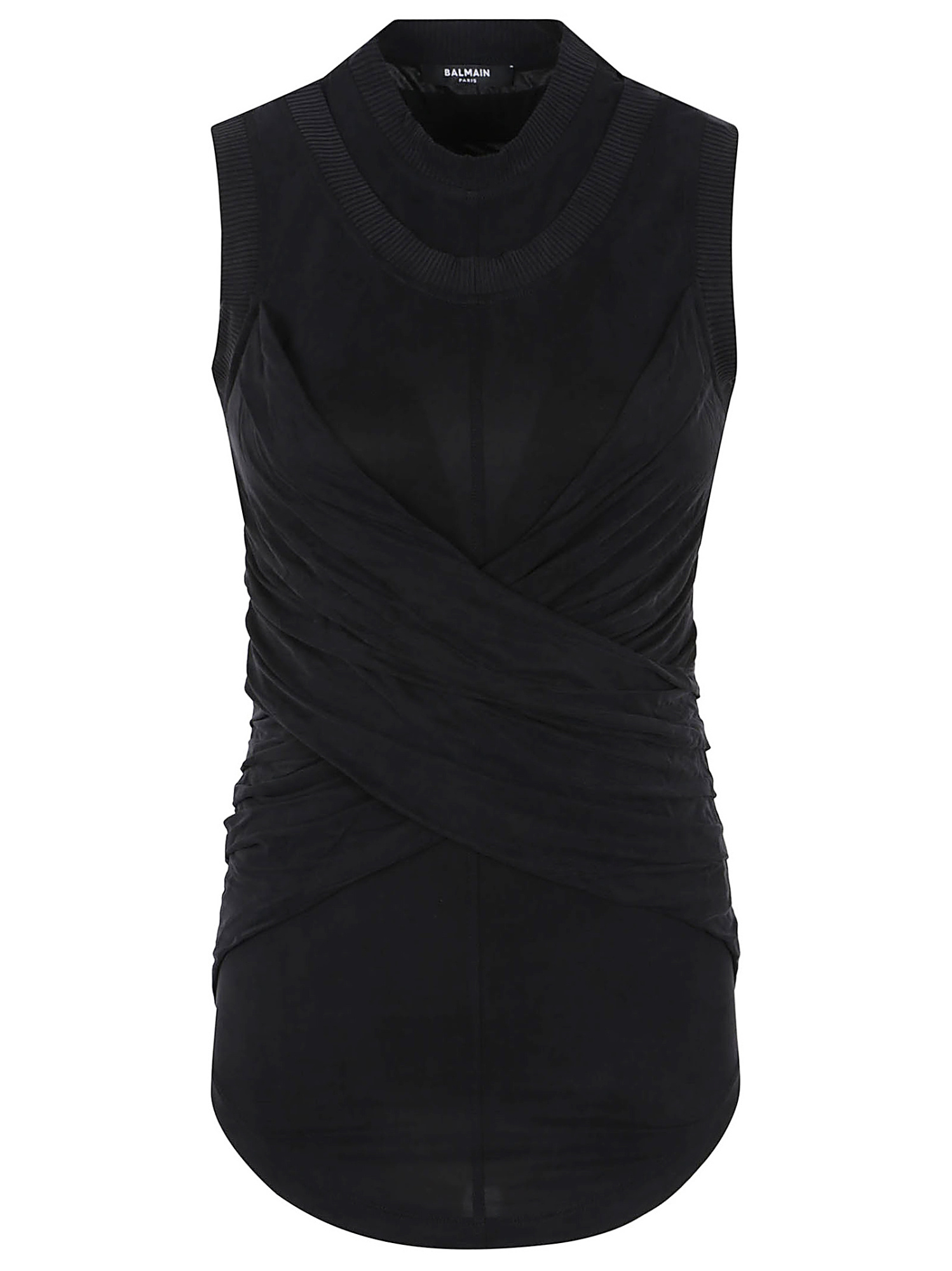 Balmain Double-collar Twisted Tank Top In Black