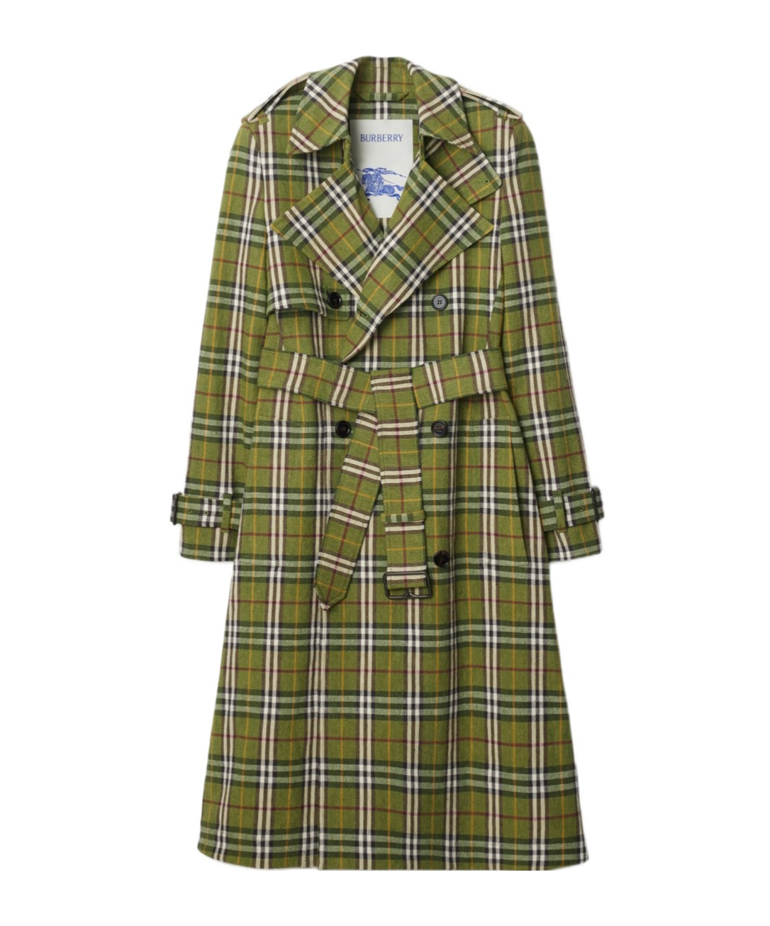 Shop Burberry Long Checked Trench Coat In Green