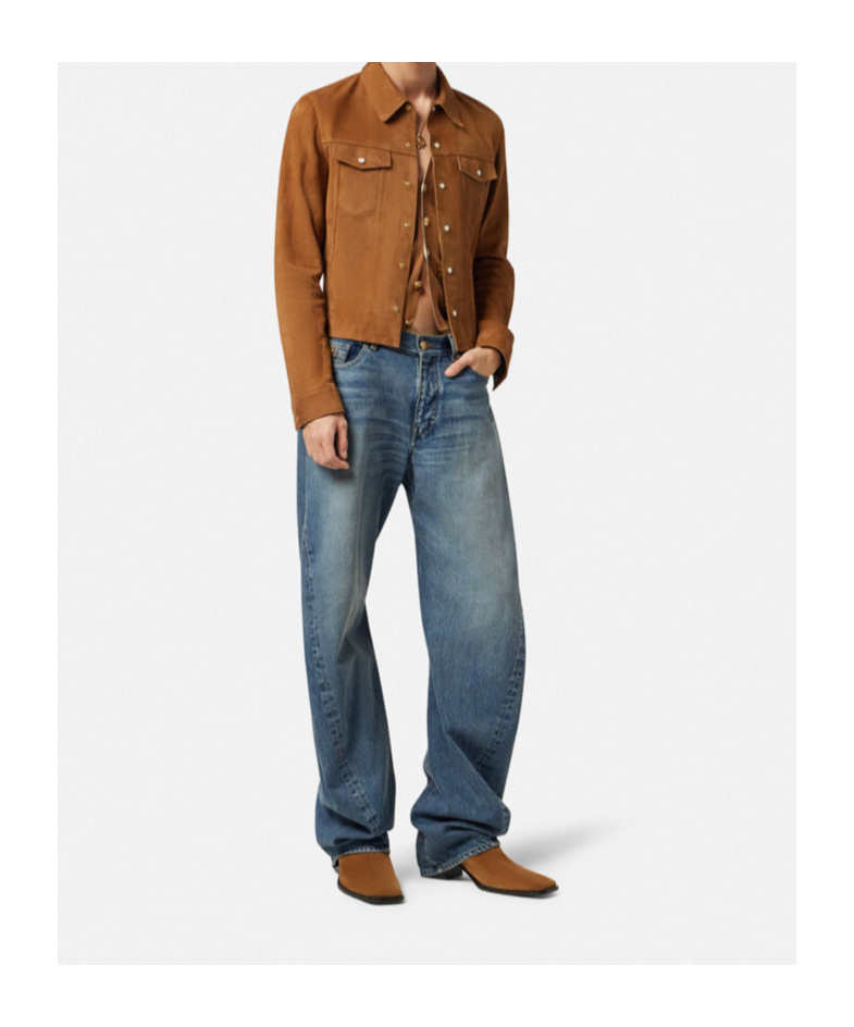 Versace Baggy Twisted Japanese Jeans In Blue