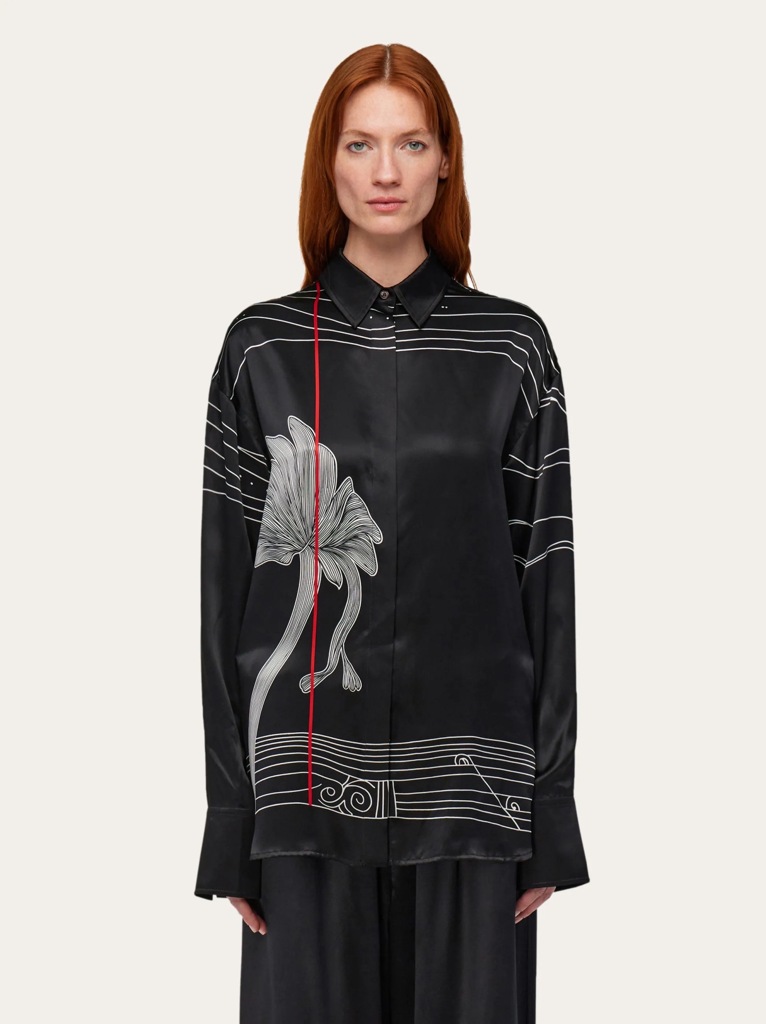 Ferragamo Black Silk Satin Shirt In Black