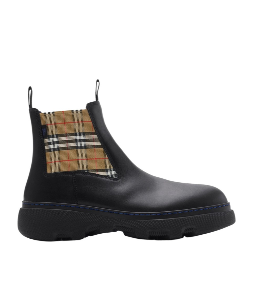 Burberry Chunky Sole Ankle Boots With Checkered Pattern In Black