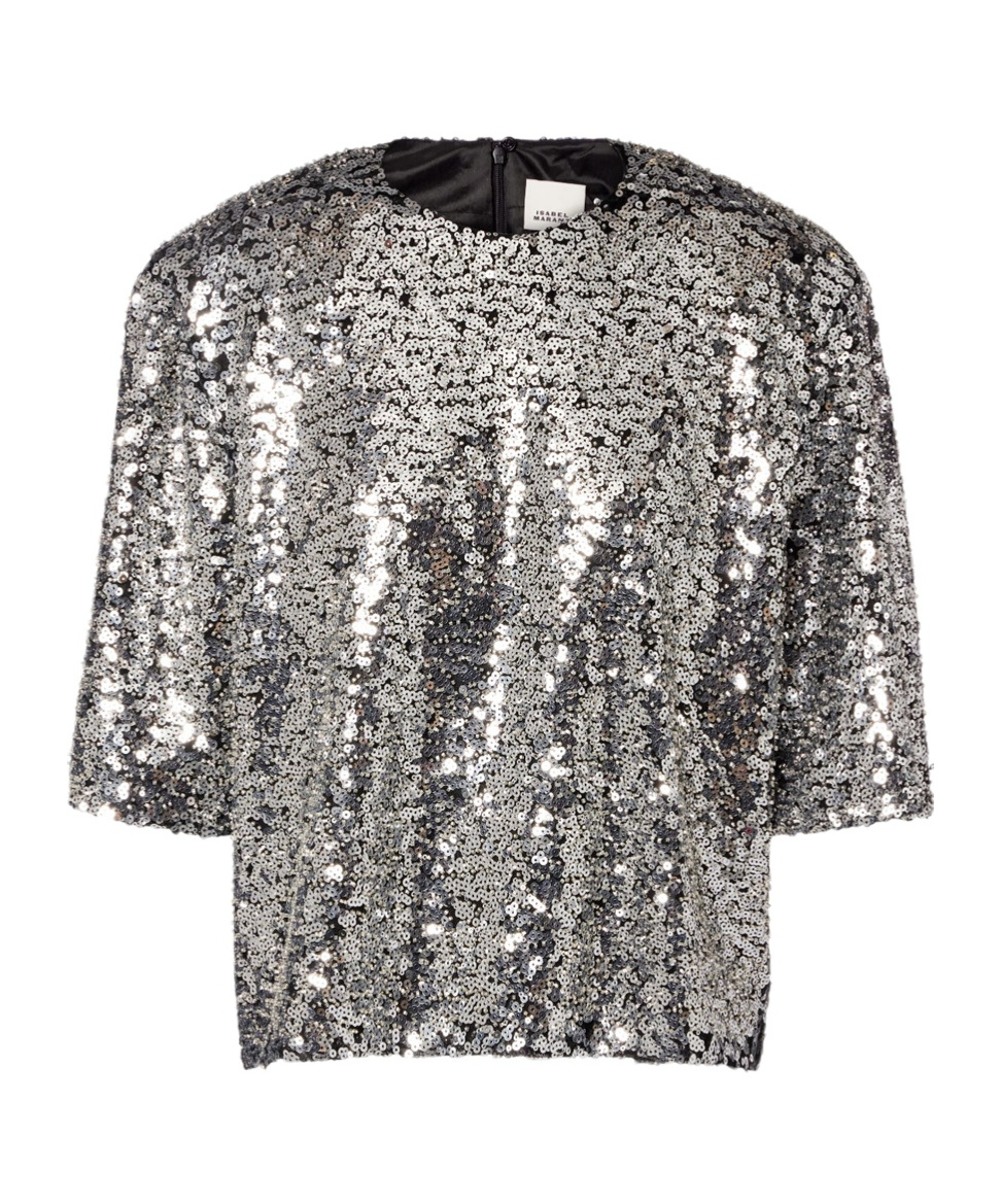 Isabel Marant Padded Shoulder Strap Sequin Top In Silver