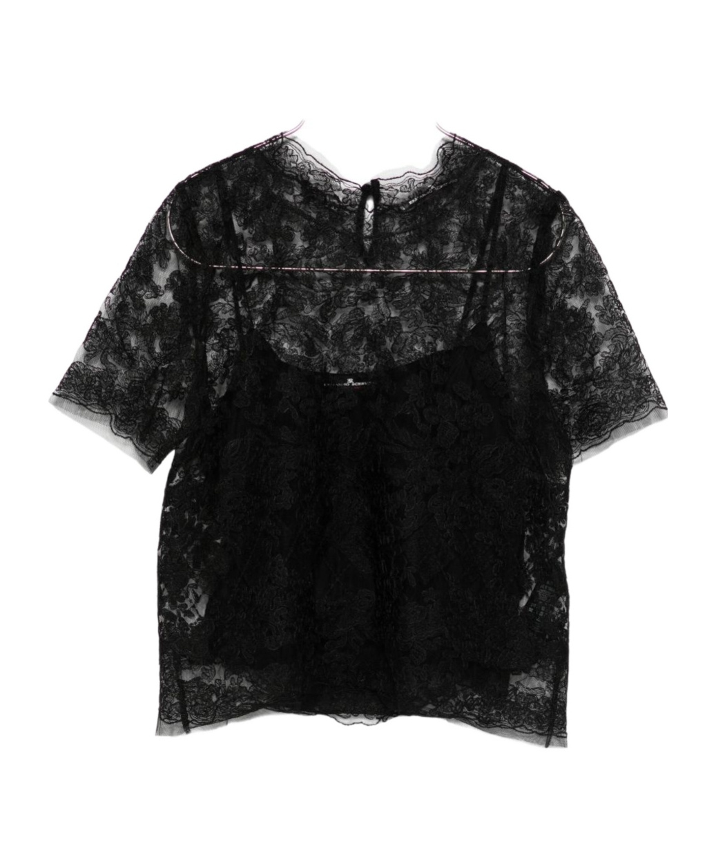 Ermanno Scervino Black Floral-lace Short-sleeve T-shirt In Black