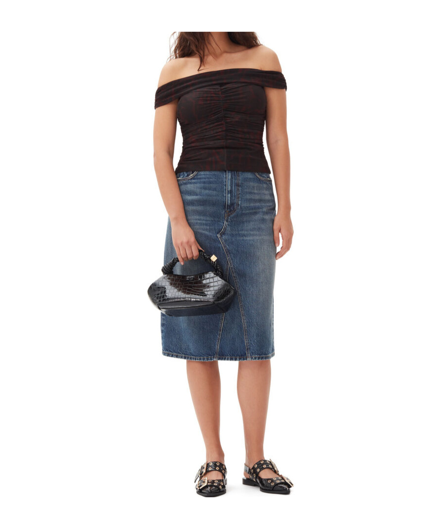Ganni Blue Heavy Washed Denim Midi Skirt In Blue
