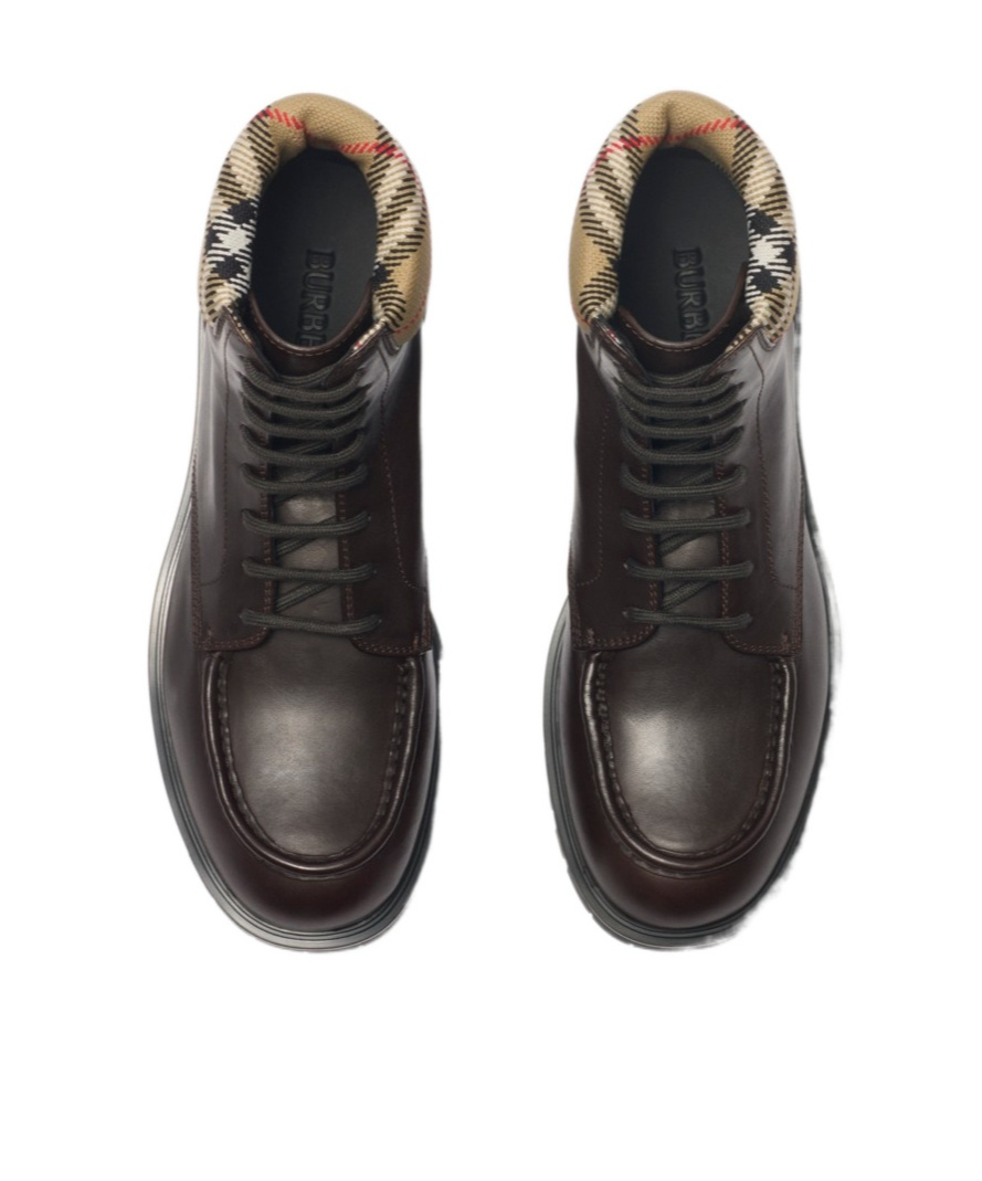 Burberry Leather Rogue Combat Boots In Brown