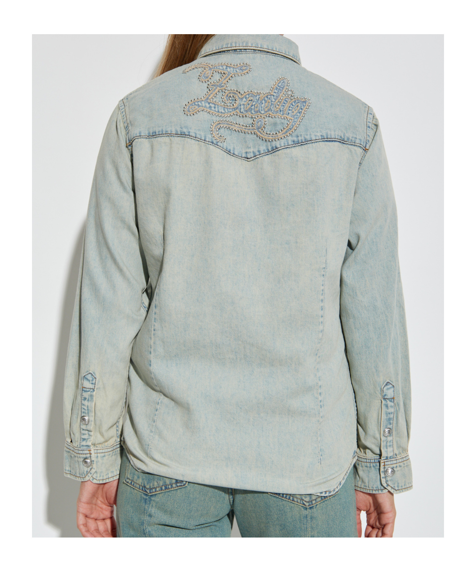 Zadig & Voltaire Saby Studded Denim Button-up Shirt In Blue