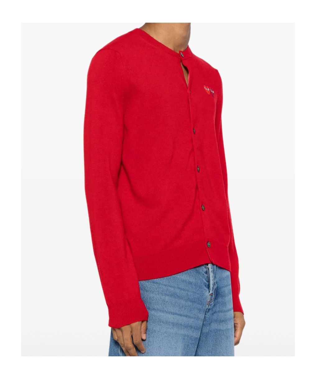 Comme Des Garçons Play Crewneck Knitted Cardigan In Multi