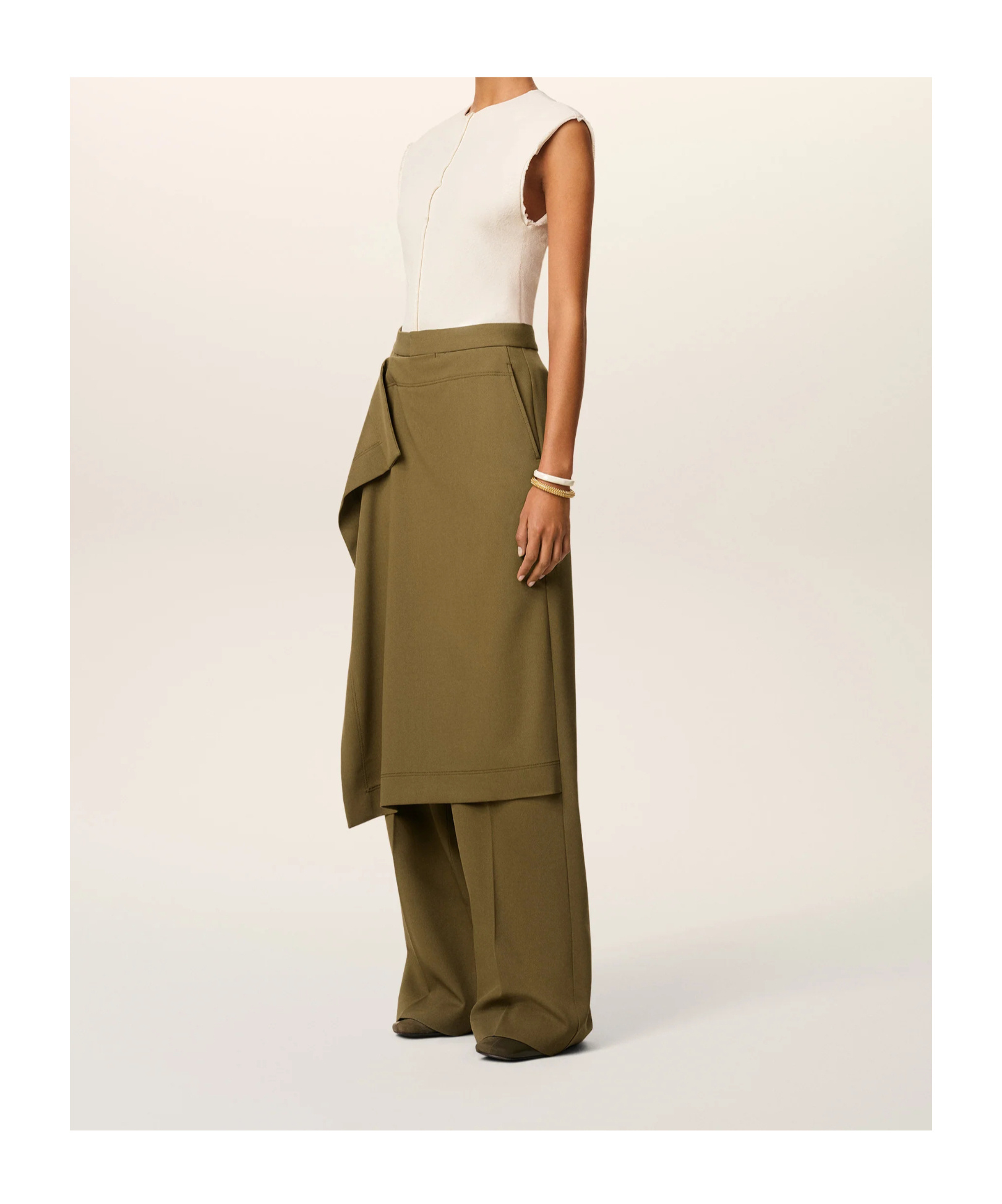 Ami Alexandre Mattiussi Green Wool Front Panel Large Trousers Green In Green