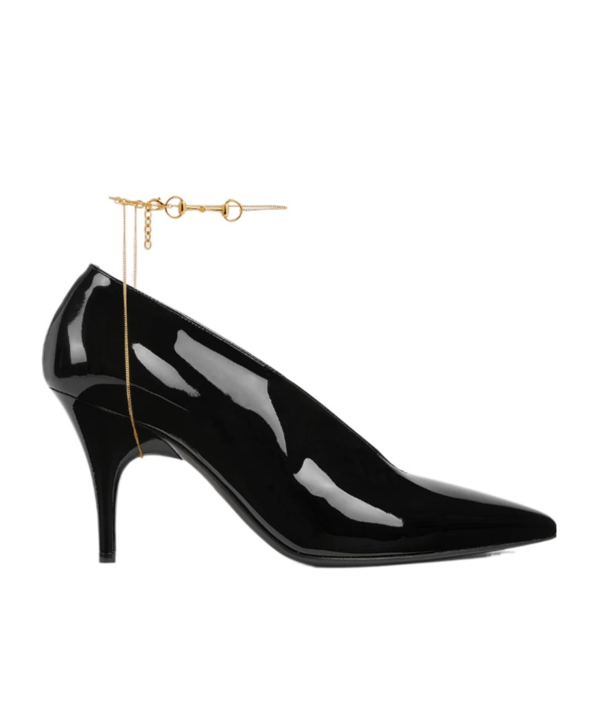 Gucci Musa Vernic Patent Leather Anklet Pumps In Black