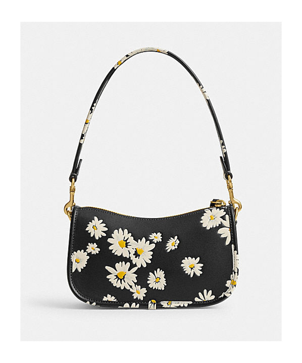 Coach Swinger Bag 20 With Floral Print In Black