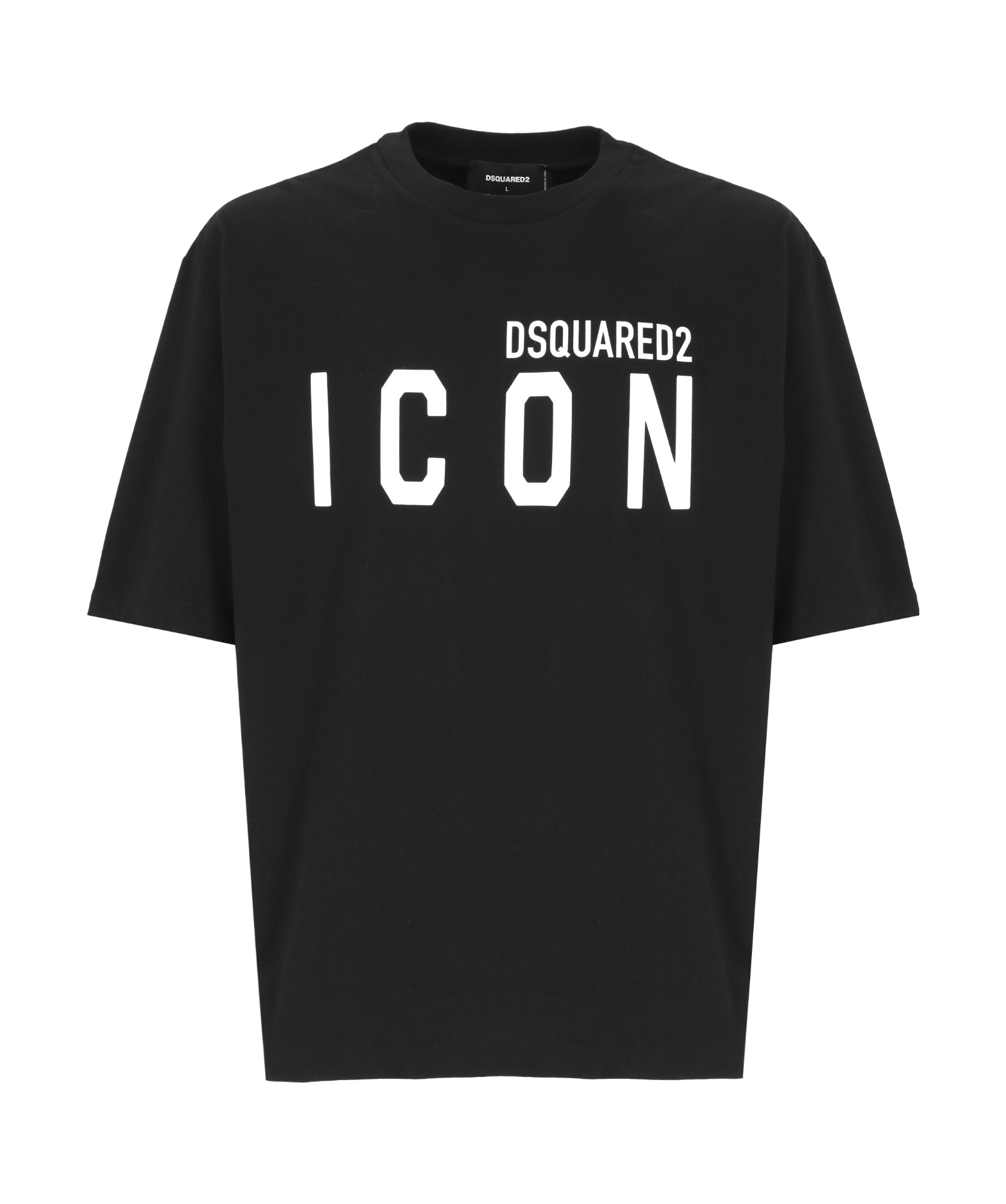 Dsquared2 Black Crewneck T-shirt With Maxi Logo Print On The Front In Cotton Man In Black